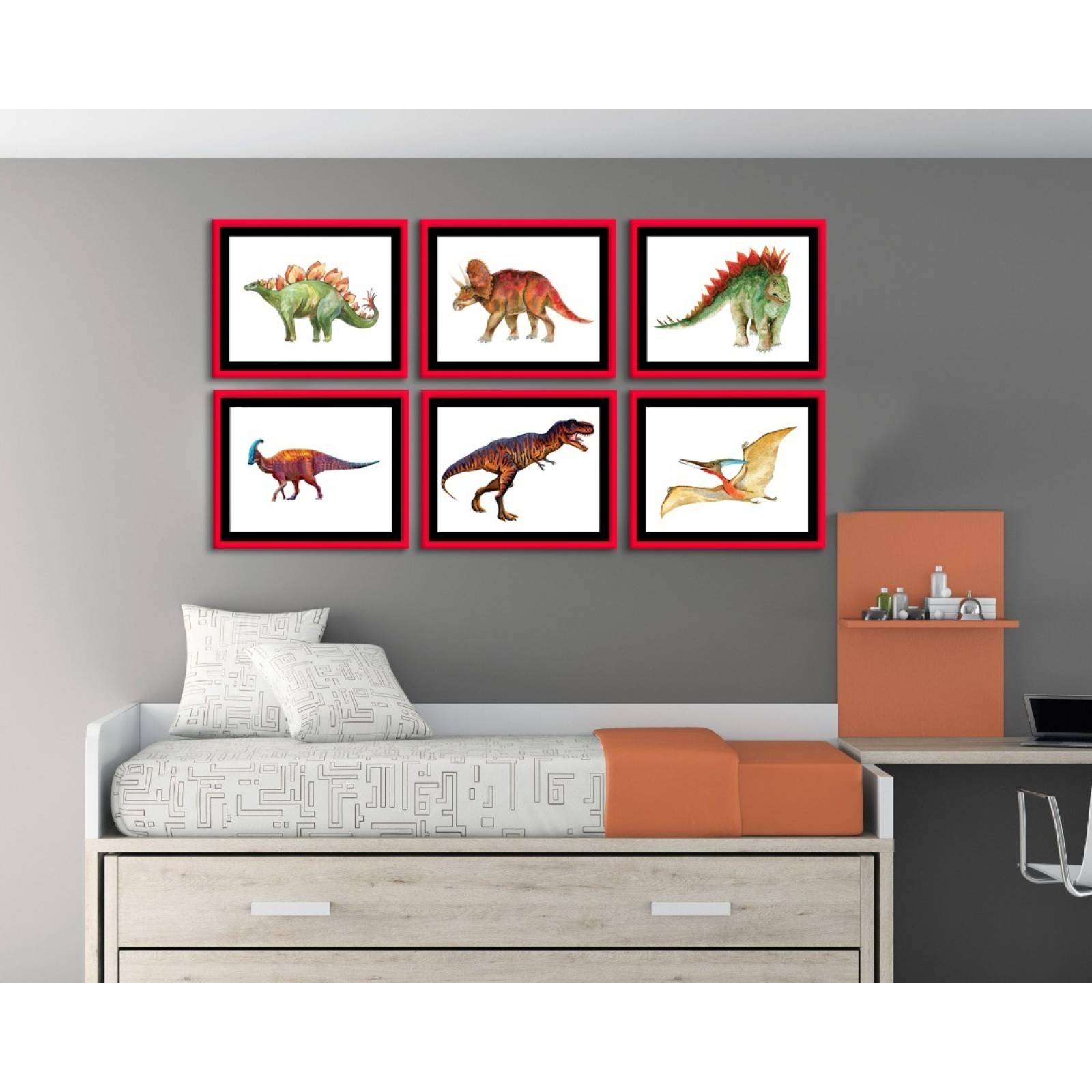 Set De 6 Cuadros Decorativos Para Recamara Niños, Dinosaurio