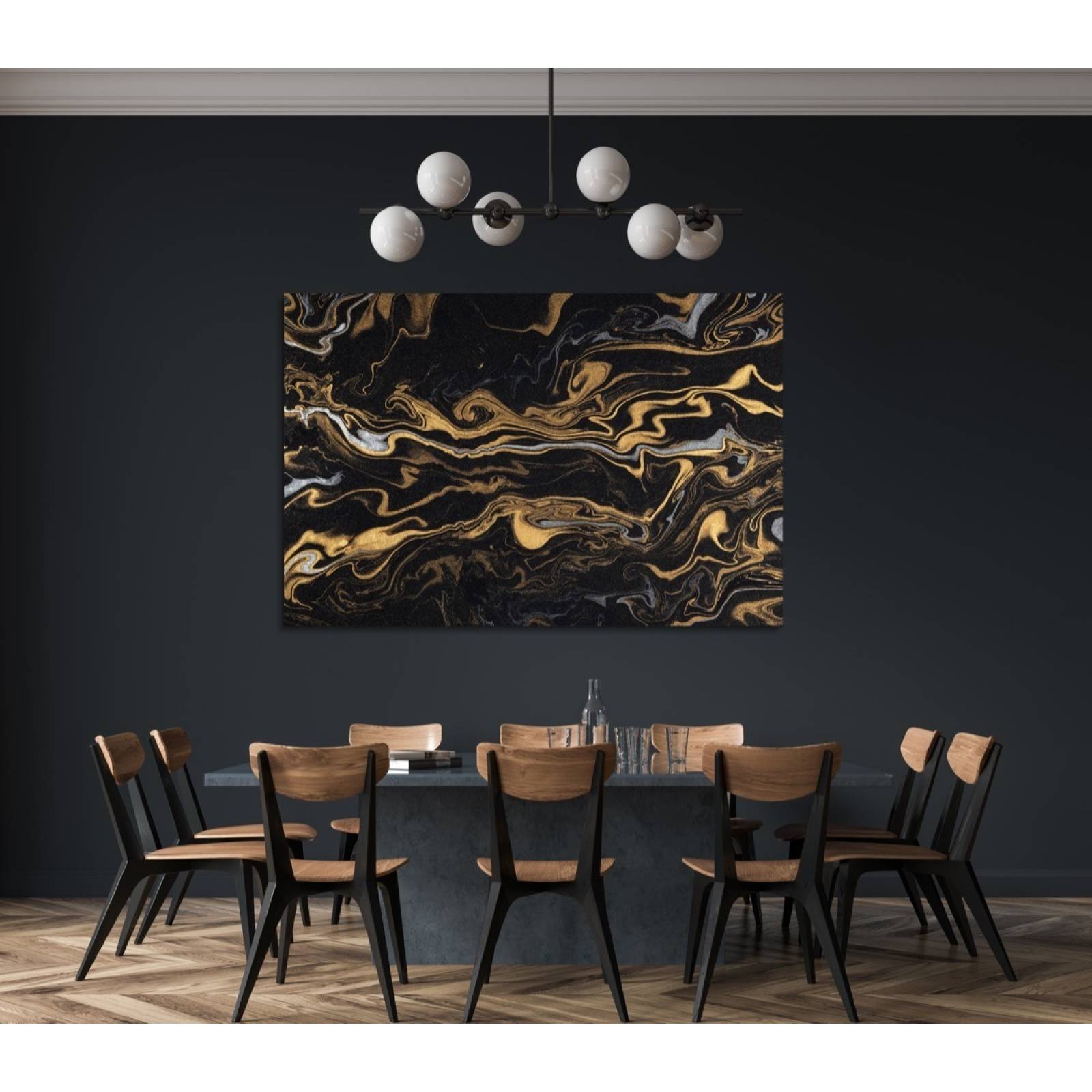 Cuadro Decorativo Moderno Para Sala Abstracto Negro Oro