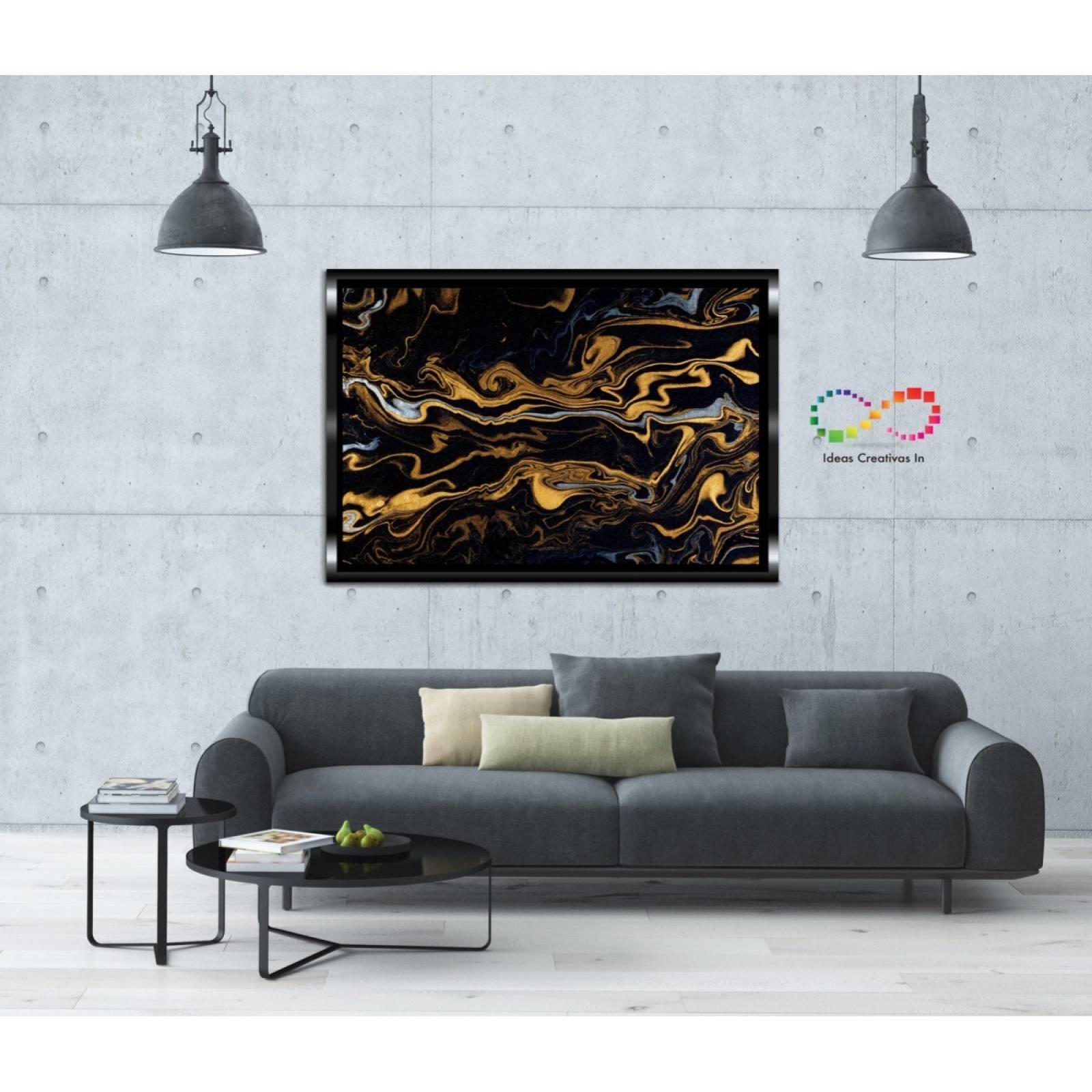 Cuadro Decorativo Moderno Para Sala Abstracto Negro Oro