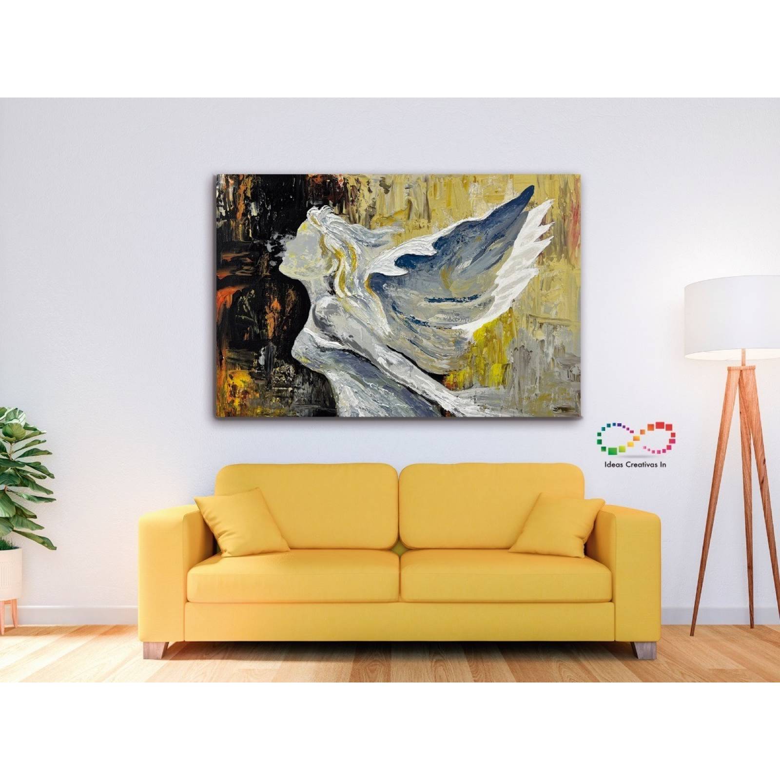 Cuadro Decorativo Canvas Para Comedor Angel Abstracto Ocre