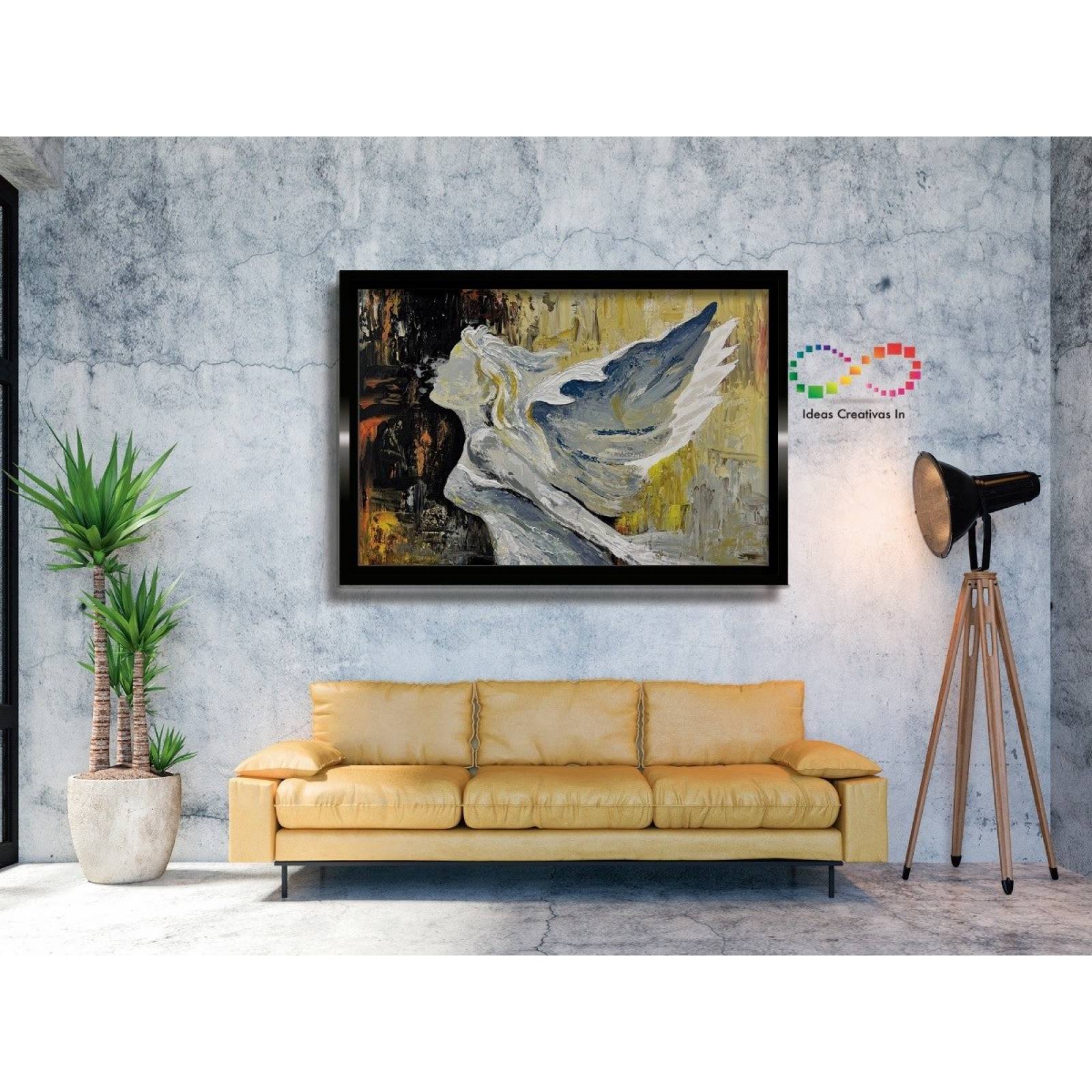 Cuadro Decorativo Canvas Para Comedor Angel Abstracto Ocre