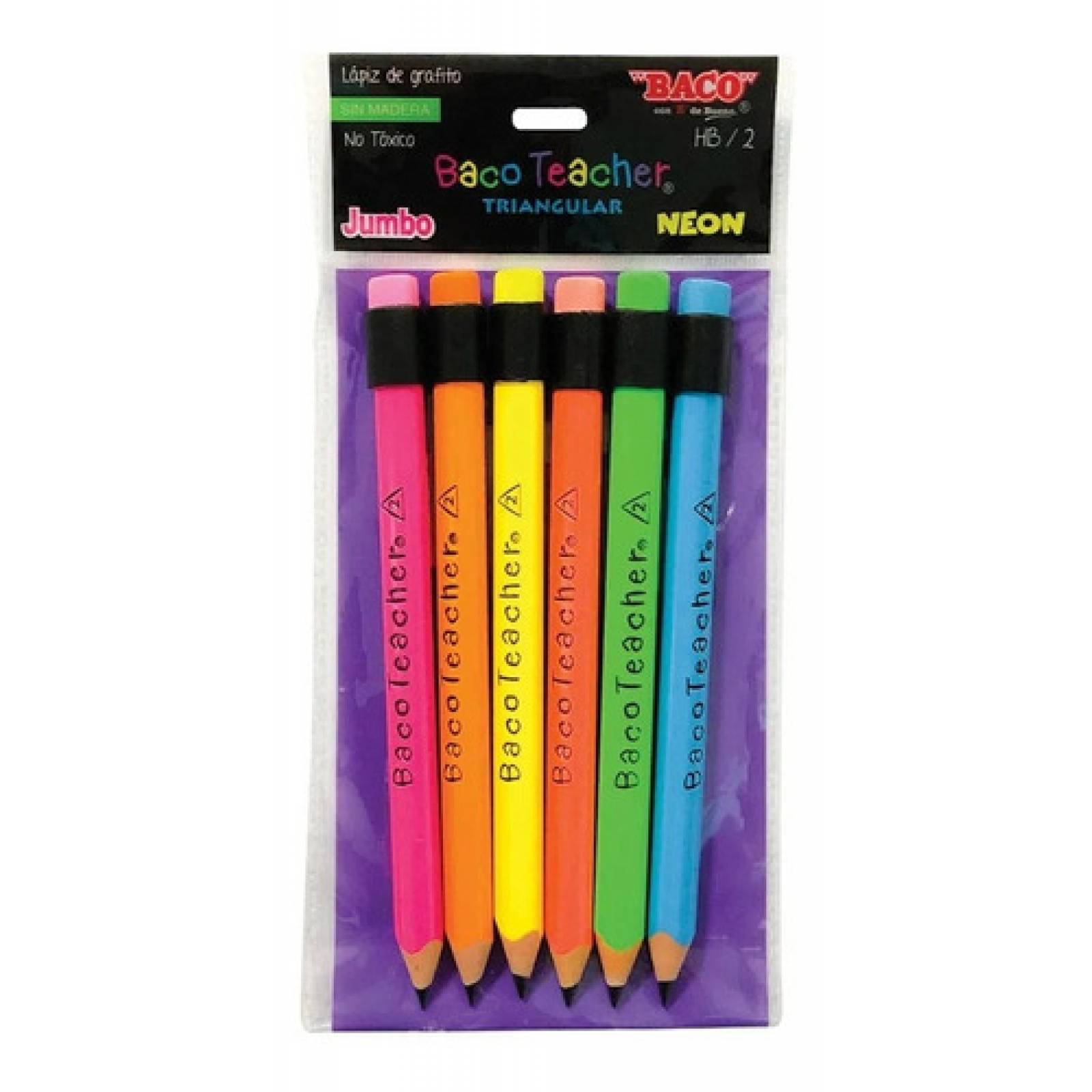 Lapiz Jumbo Baco Teacher Triangular Neon 6 Piezas Entrenador