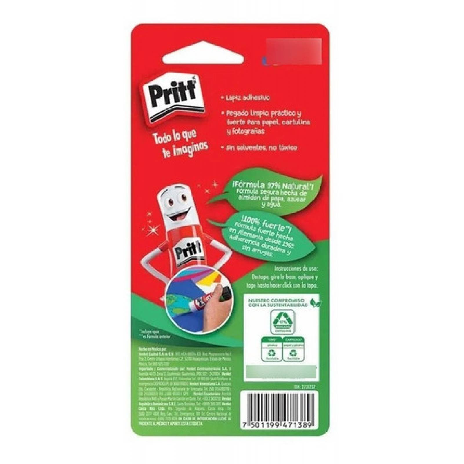 Pegamento Lápiz Adhesivo Tubo Con 42 G Blíster Pritt  Barra