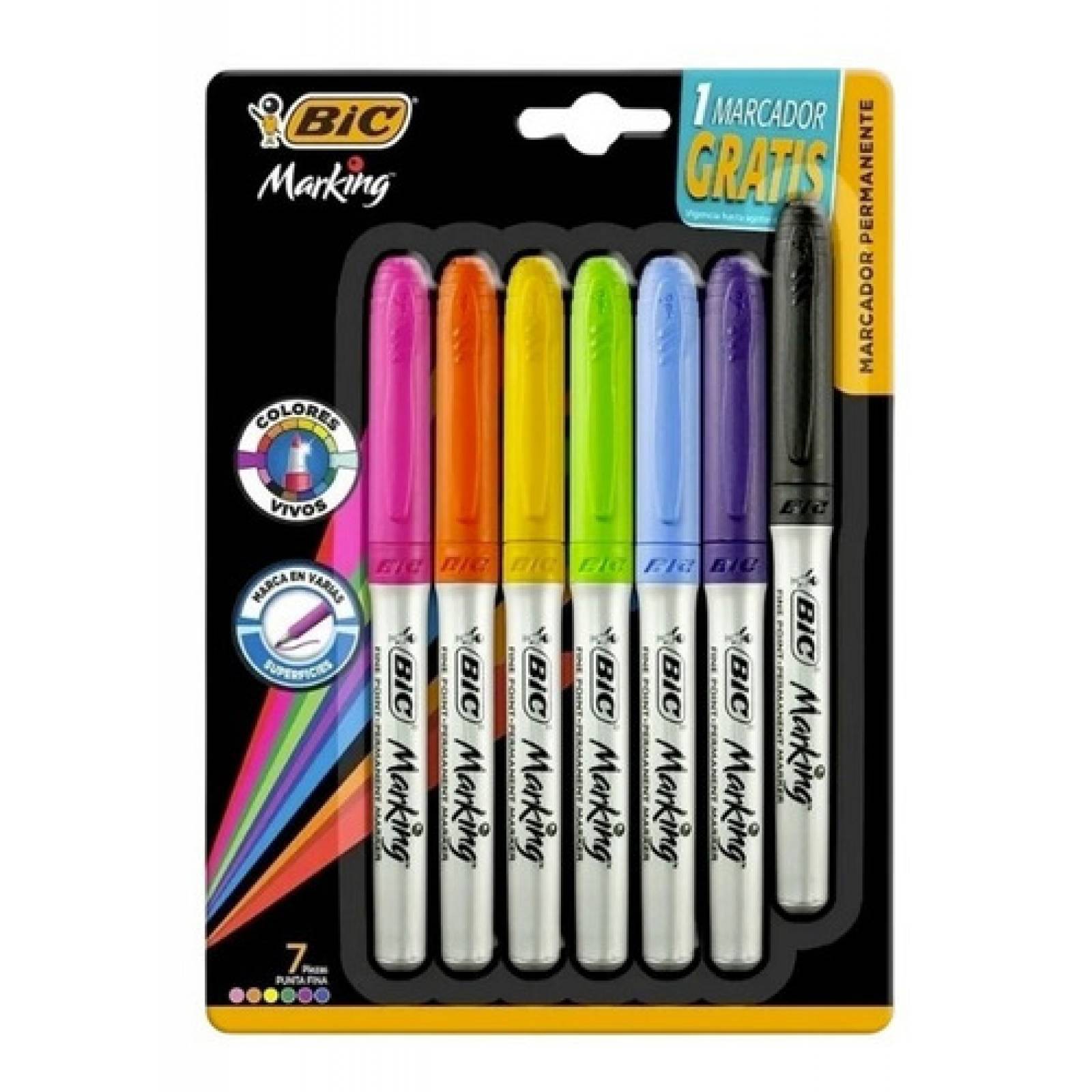 Marcadores Permanentes Punta Fina Bic Marking 7 Pzas