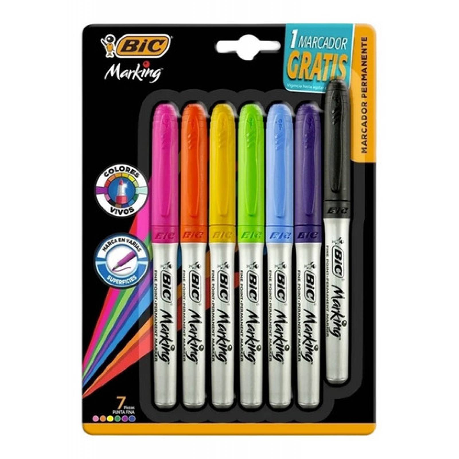 Marcadores Permanentes Punta Fina Bic Marking 7 Pzas