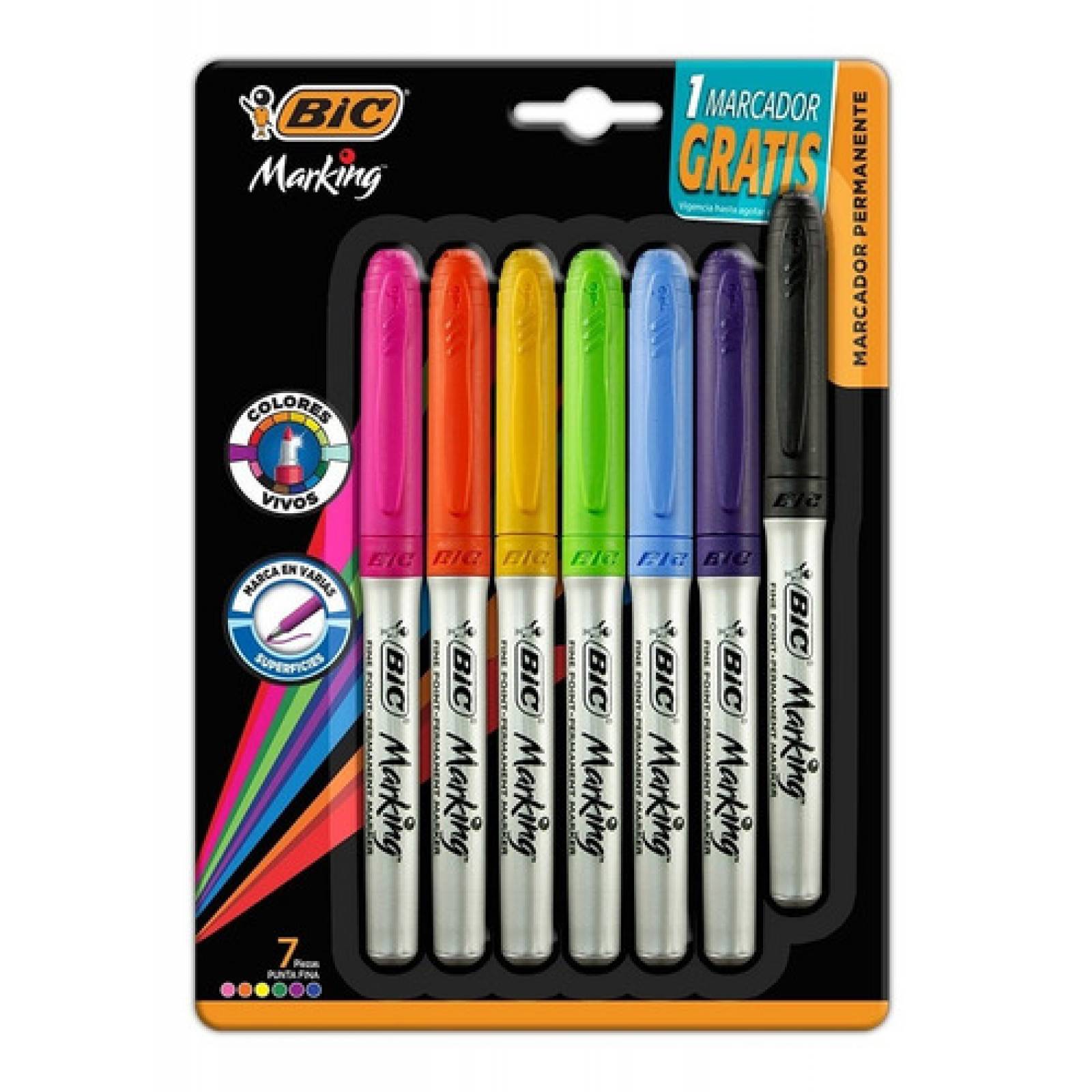 Marcadores Permanentes Punta Fina Bic Marking 7 Pzas