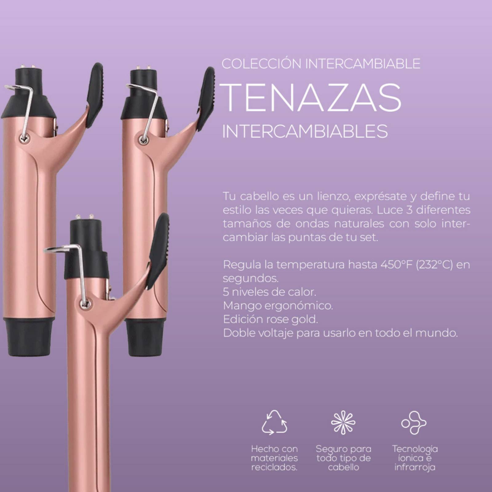 Set 3 Piezas De Tenazas Intercambiable Rizadores De Cabello Crea Diferentes Tipos De Ondas, Ideal Pa 