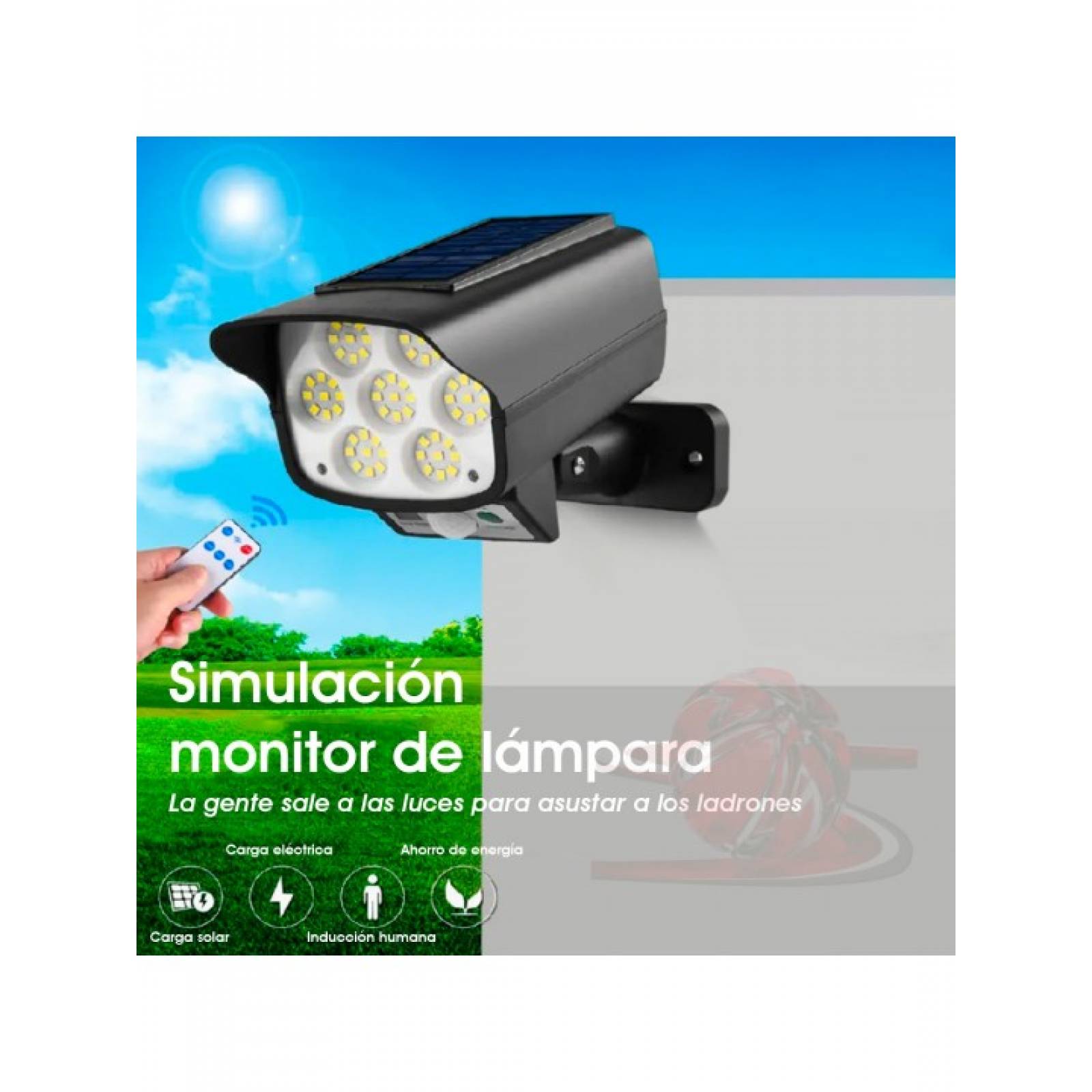 Lampara Luz Led Solar Sensor Movimiento Forma De Camara 180W