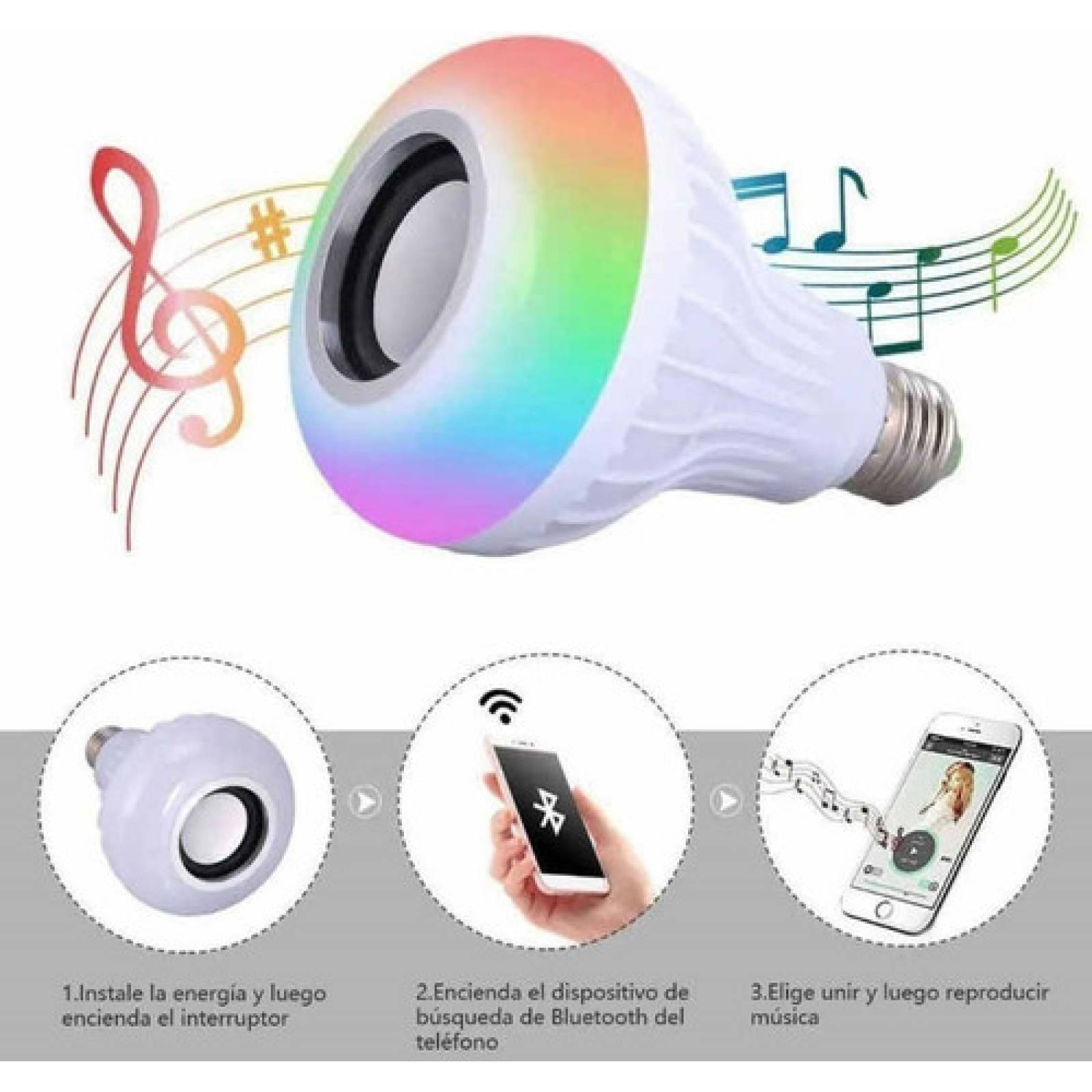 Foco Bocina Led 12W Rgb Bluetooth