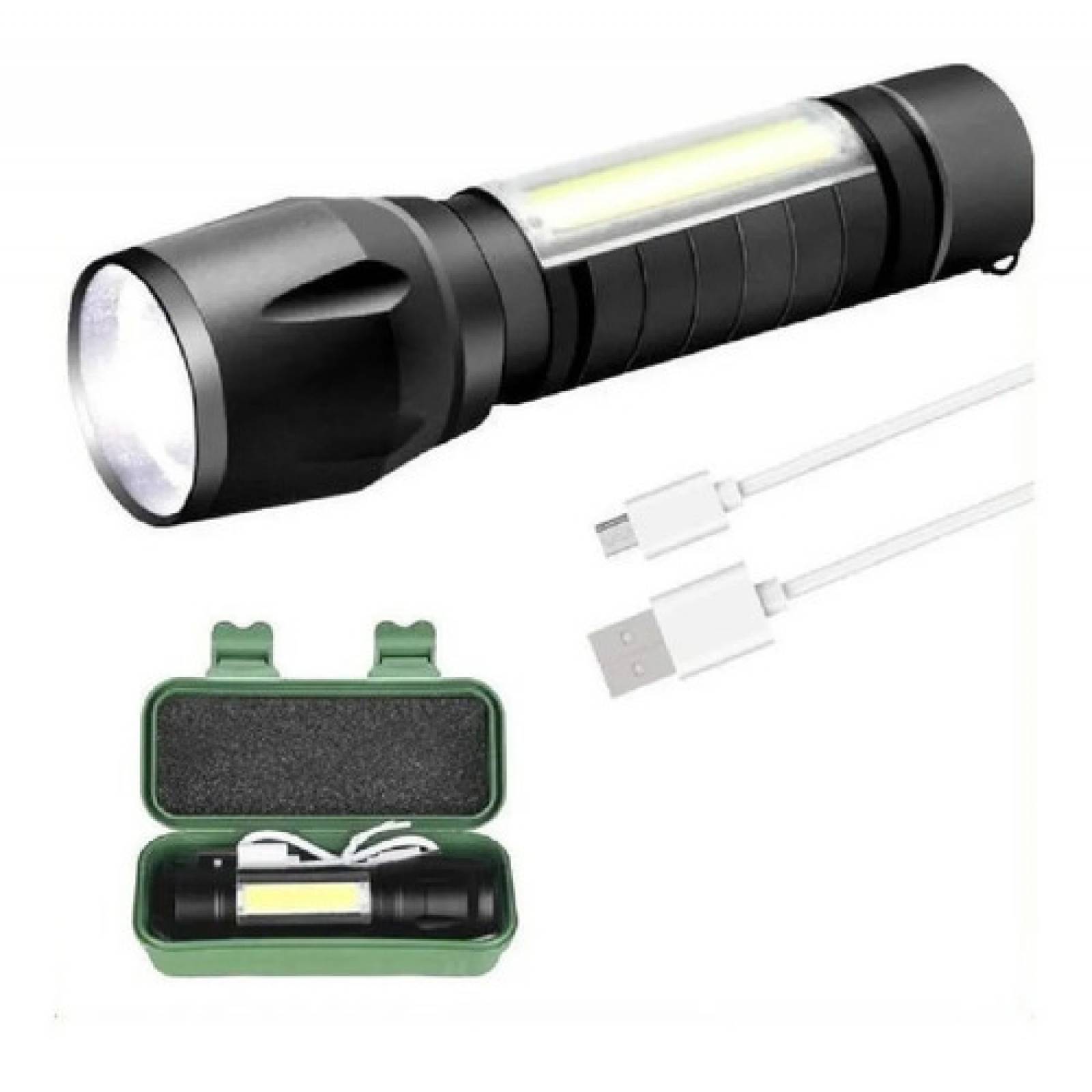 Lampara Tactica Recargable Usb Led De 2000 Lm Con Linterna Lateral 911