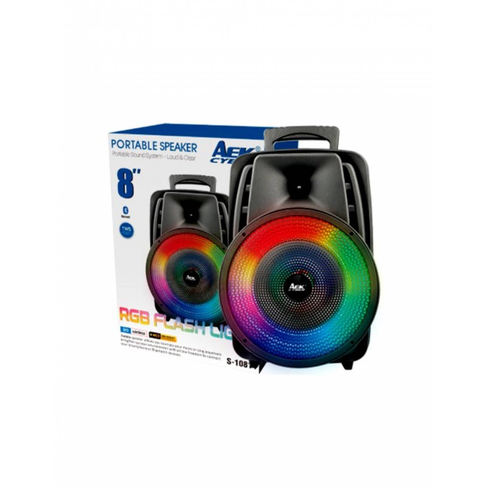 Bocina Bafle 8" Portátil S-10814 Led Ranura Micro Sd Usb Bluettoth