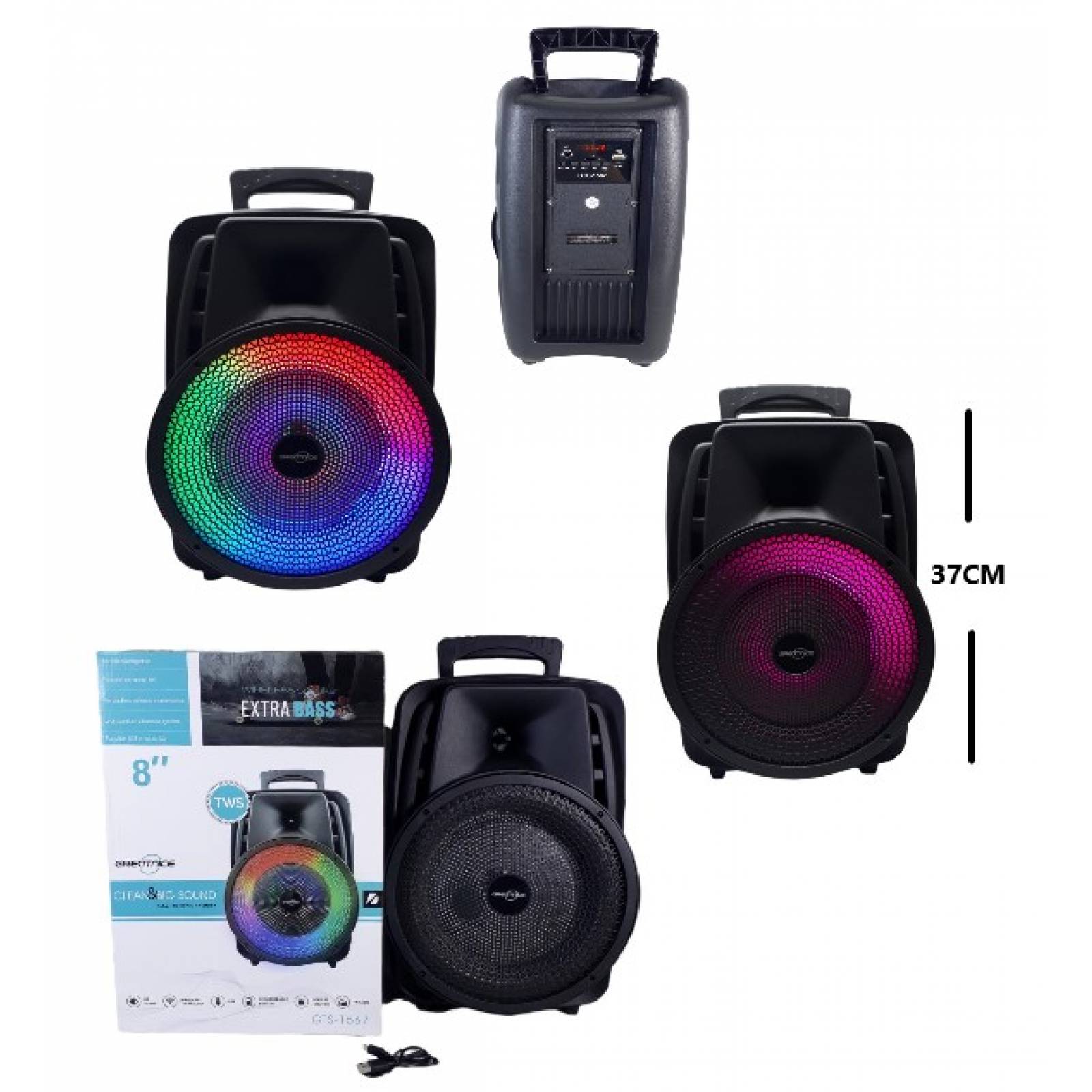 Bocina Bafle 8" Portátil S-10814 Led Ranura Micro Sd Usb Bluettoth