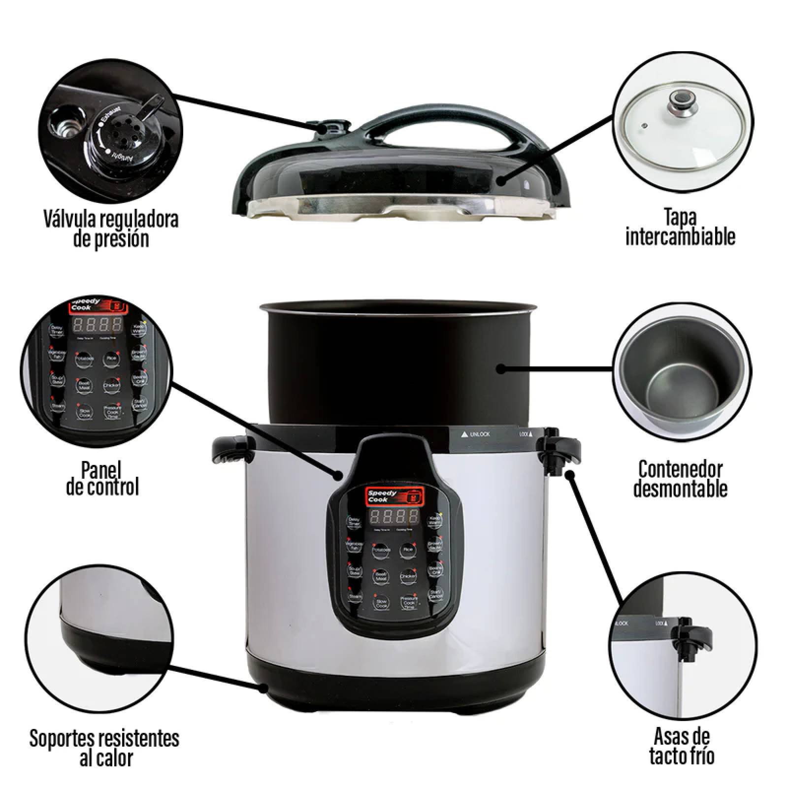 Olla Multifuncional a presion electrica 6 en 1 Pantalla digital 5.7lts Acero Inoxidable Renewed