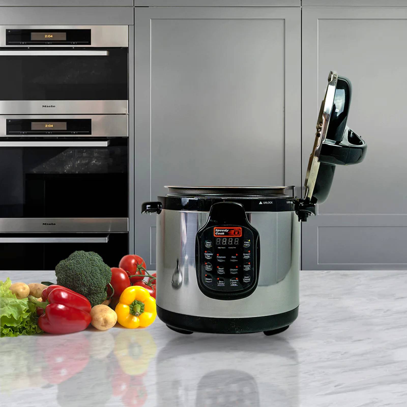 Olla Multifuncional a presion electrica 6 en 1 Pantalla digital 5.7lts Acero Inoxidable Renewed