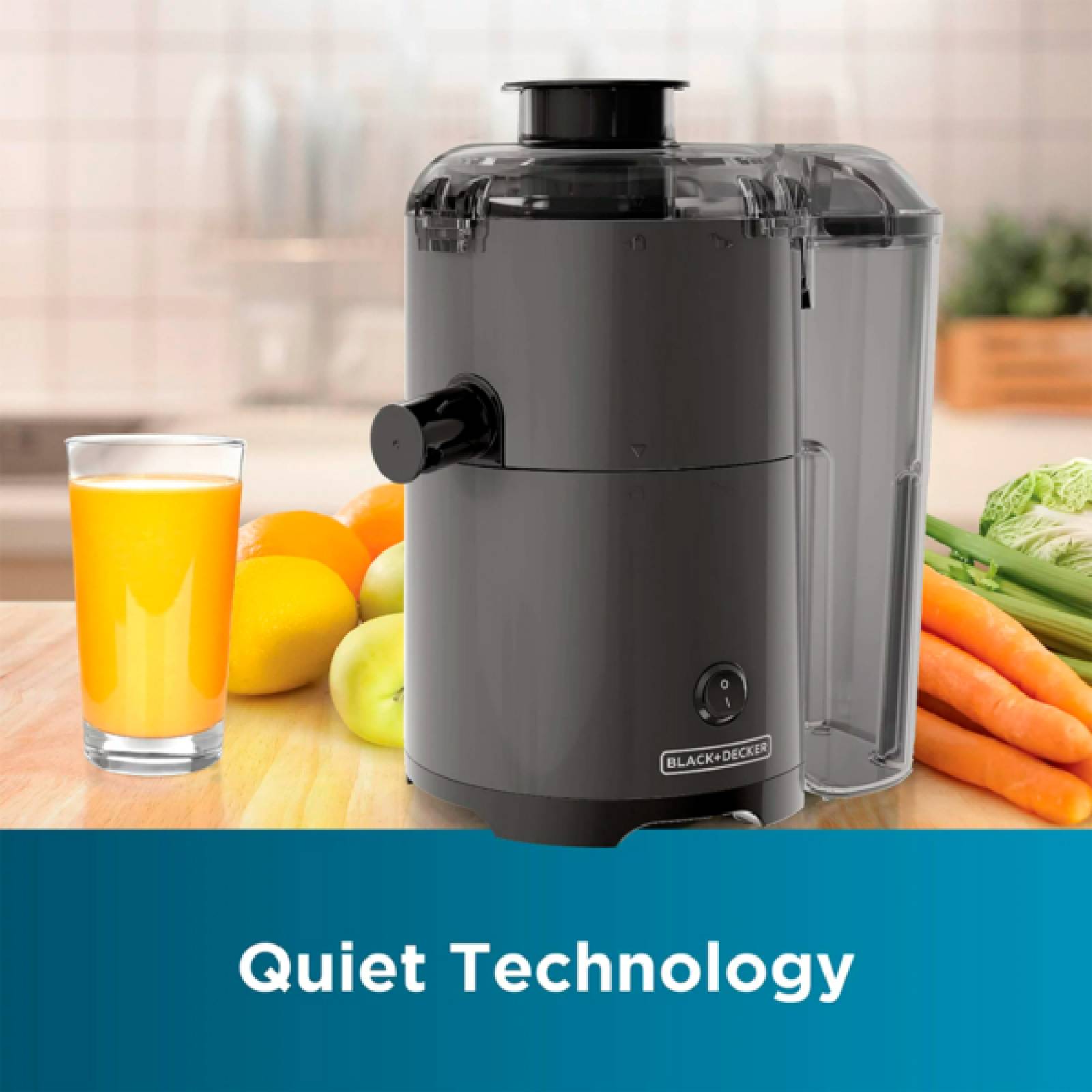 Extractor de Jugos, Exprimidor silencioso de frutas BLACK + DECKER - JE2500B