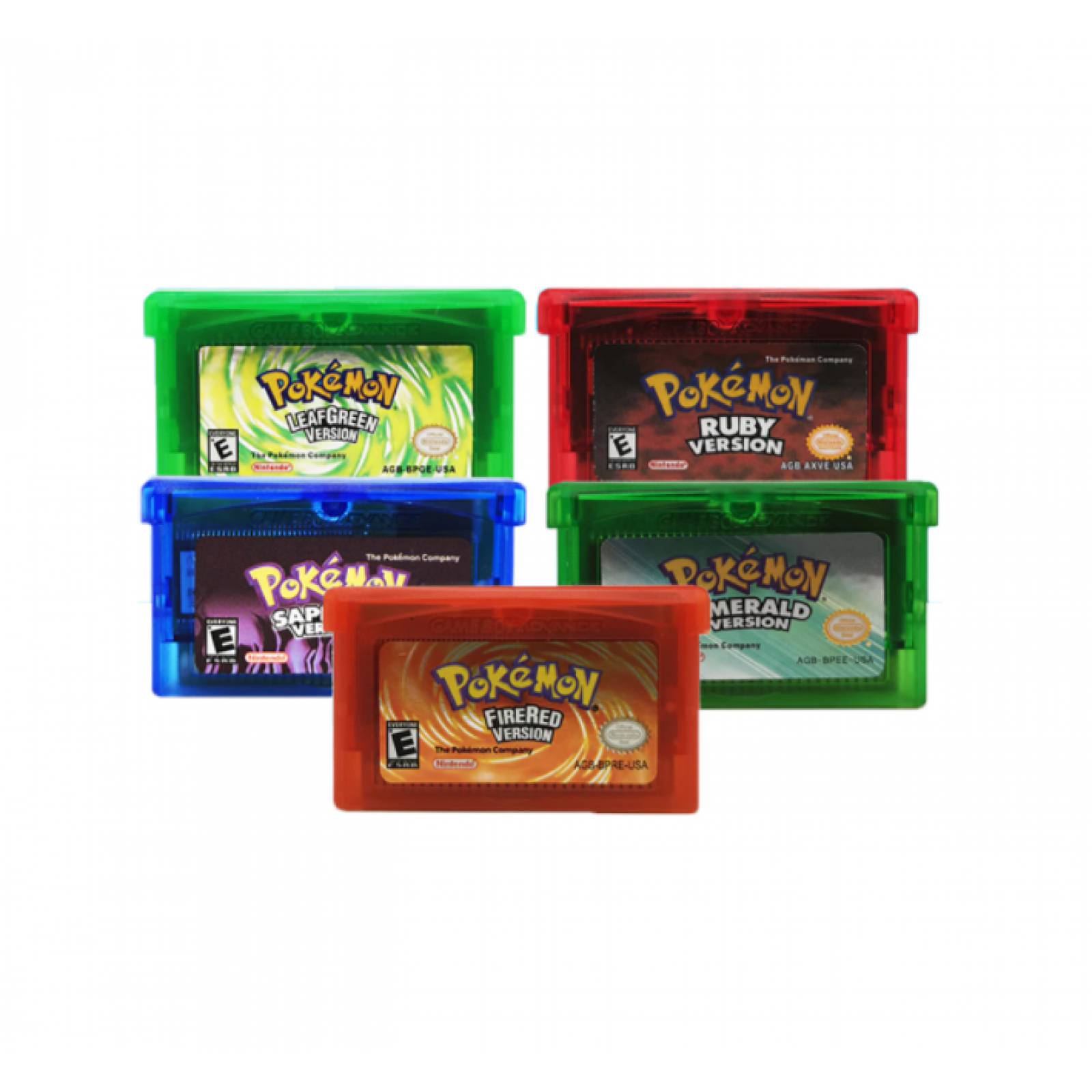 Paquete 5 cartuchos GBA Game Boy Pokémon Emerald, Ruby, Sapphire, Leaf Green & FireRed Inglés