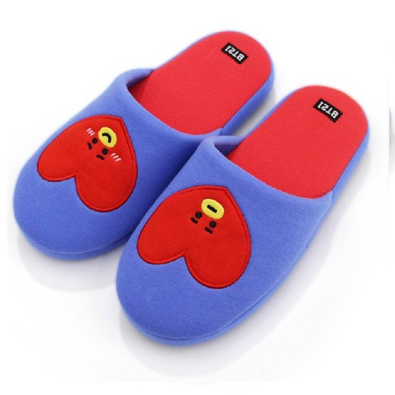 Pantuflas de Peluche BTS BT21 Tata Unitalla color azul y rojo