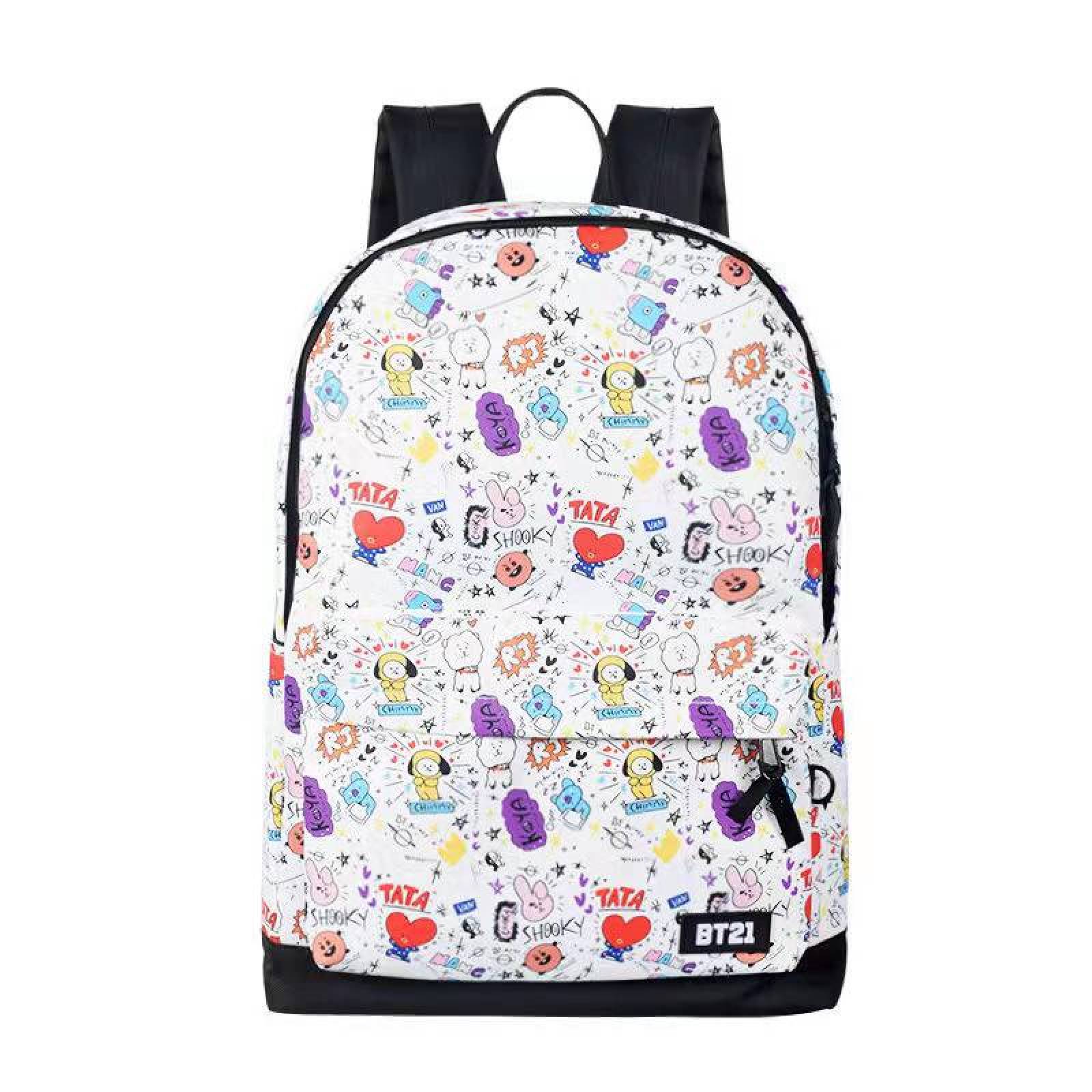 Mochila Oxford Blanca Kpop Bts Bt21 Poliester Con Morral