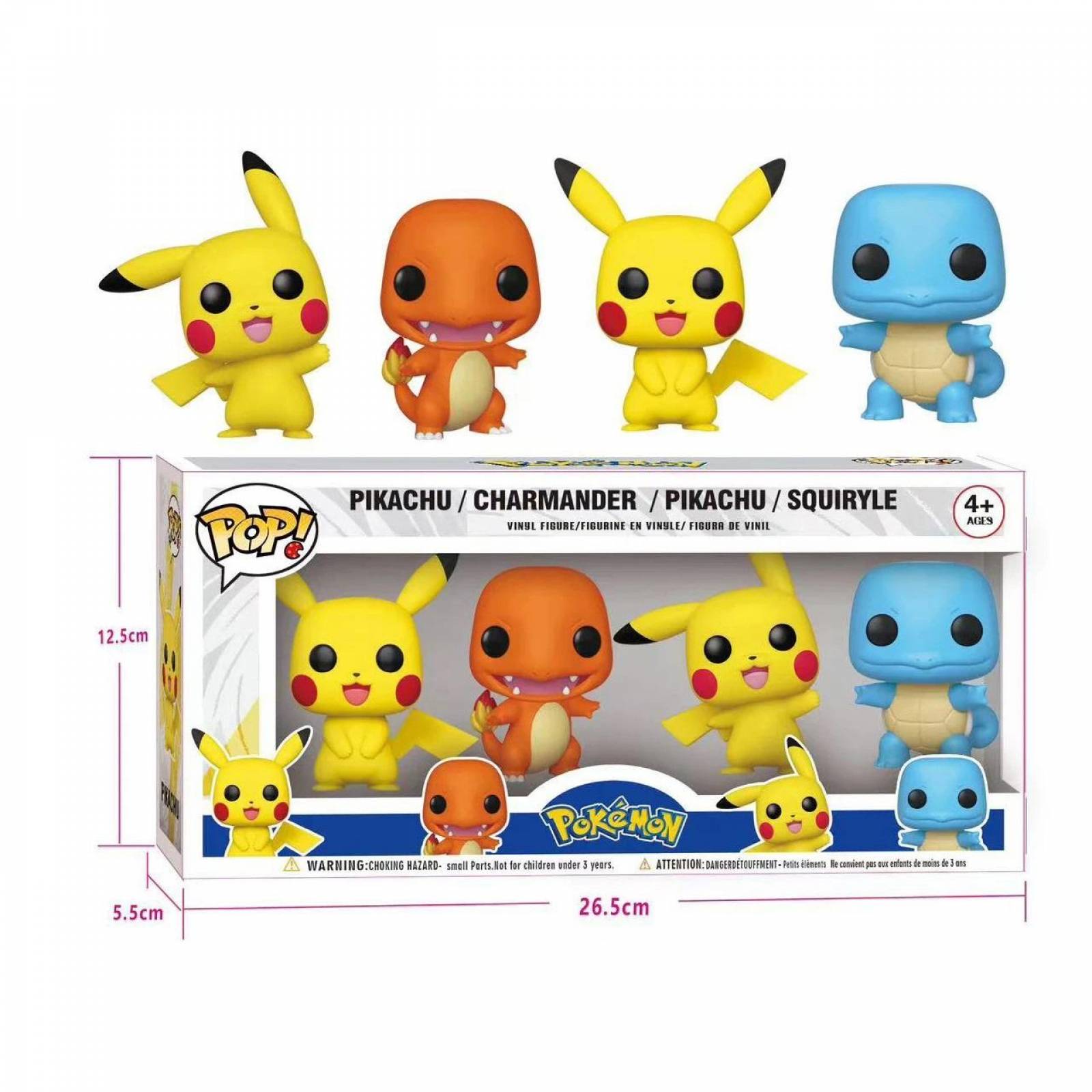 Paquete 4 Funkos Pokémon: Pikachu, Squirtle y Charmander