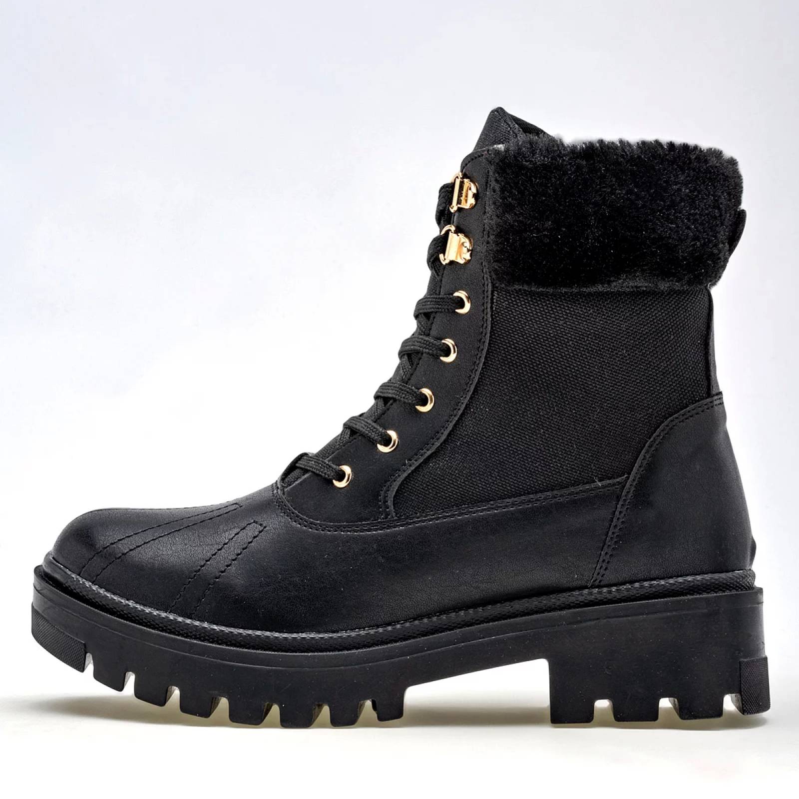 BOTA CHUNKY CON PELUCHE Y AGUJETA Para Mujer Lady one NA1200, Color Negro CE V7