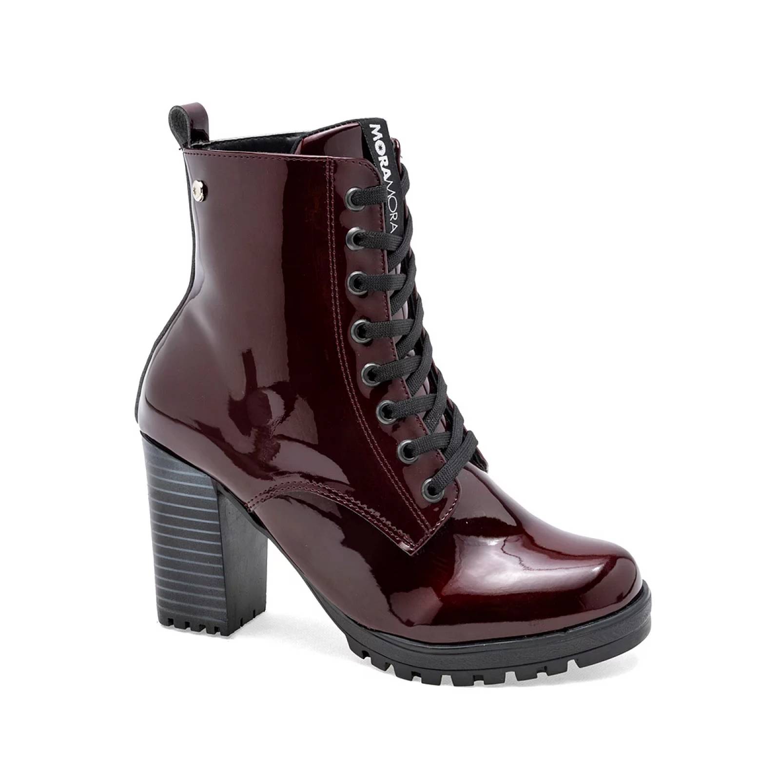 BOTA CHAROL CON AGUJETA Y TACON CUADRADO Para Mujer Moramora 2011030, Color Vino CE V7