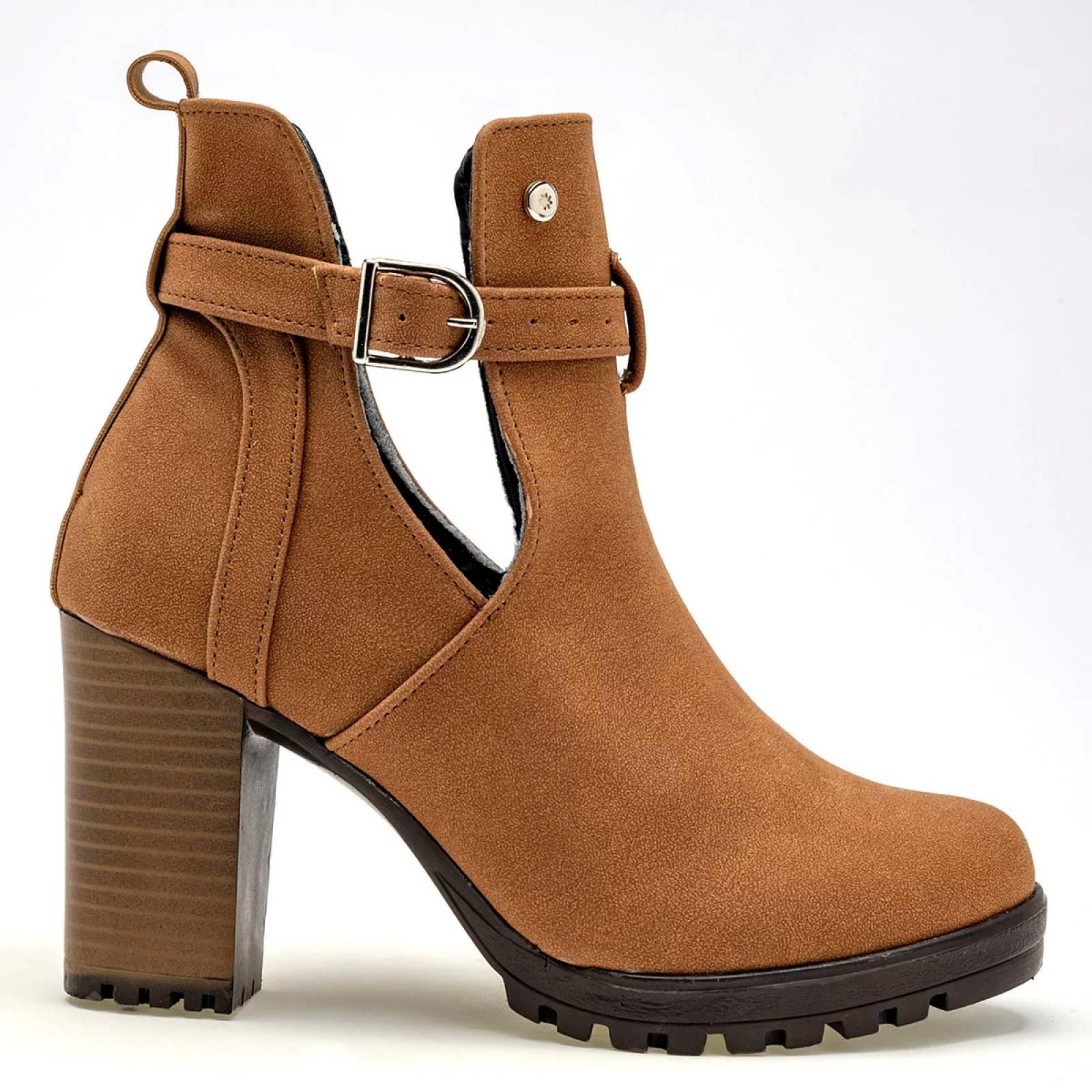 BOTA GAMUZA CON HEBILLA Para Mujer Moramora 2011042, Color CAMEL CE V7