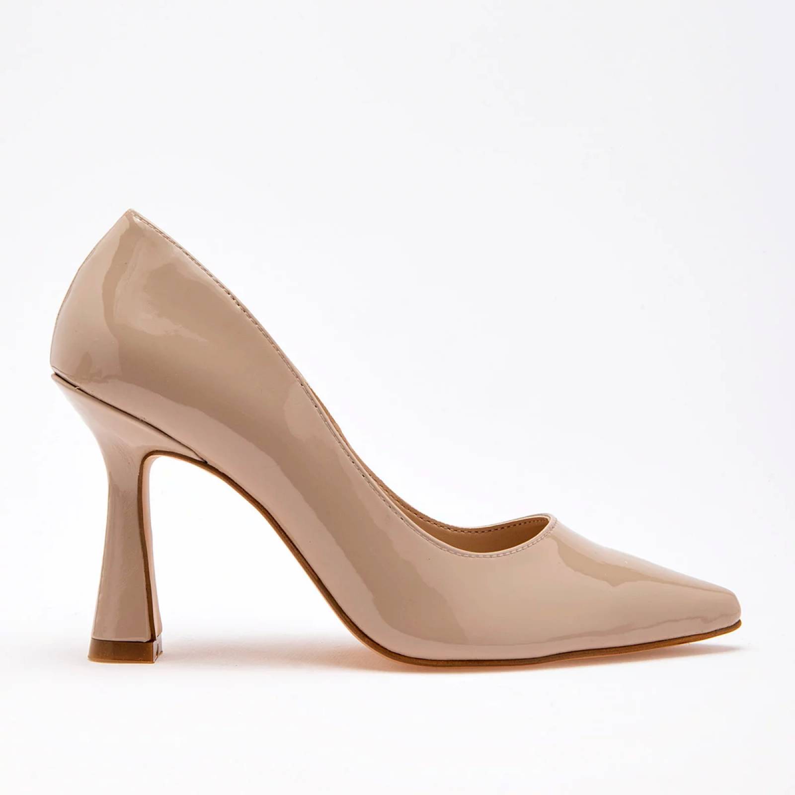 ZAPATILLA DE PUNTA CON TACON PIRAMIDE Para Mujer Lady paulina 32203, Color Beige CE V7