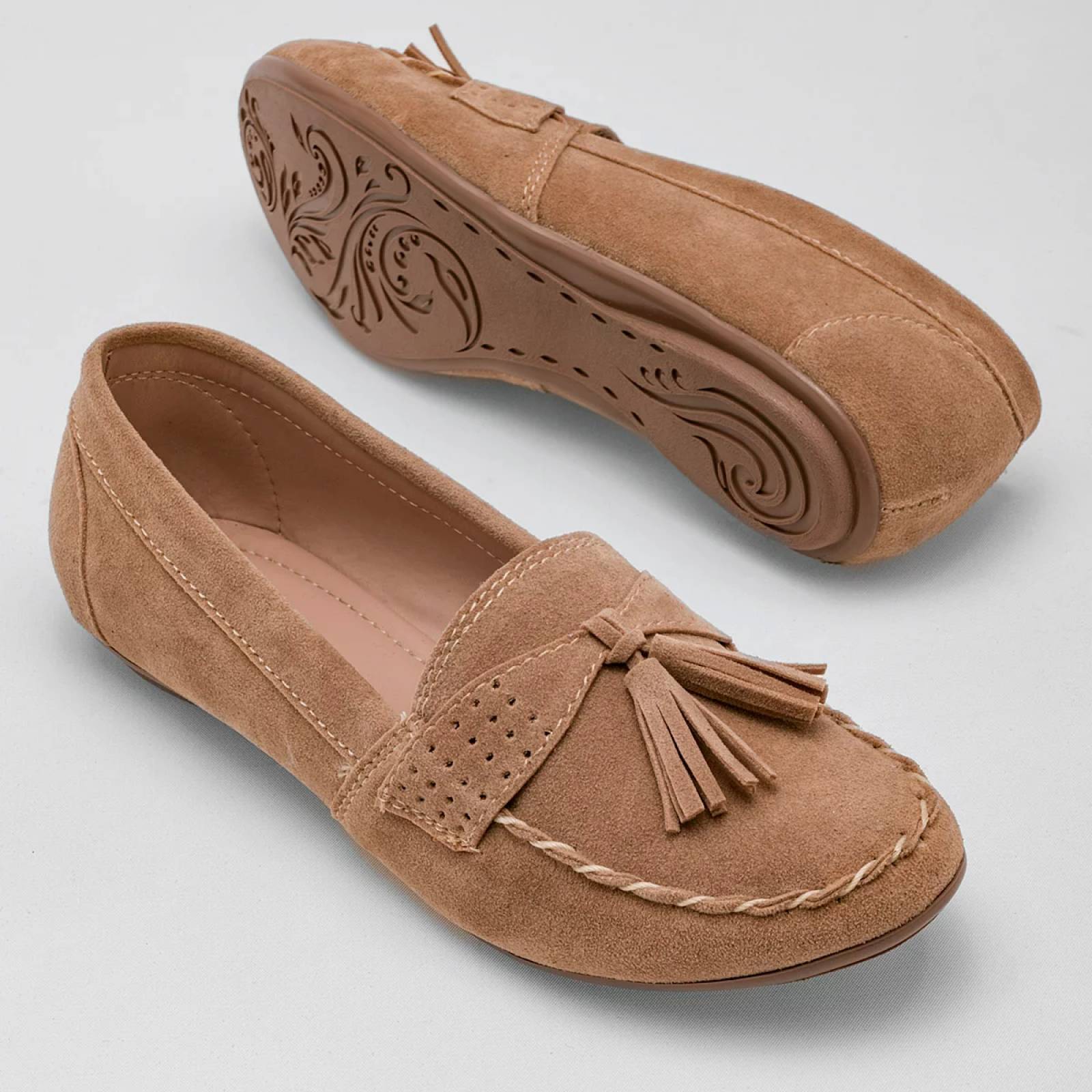 MOCASIN GAMUZA Para Mujer Rumores 10203, Color Beige CE V7