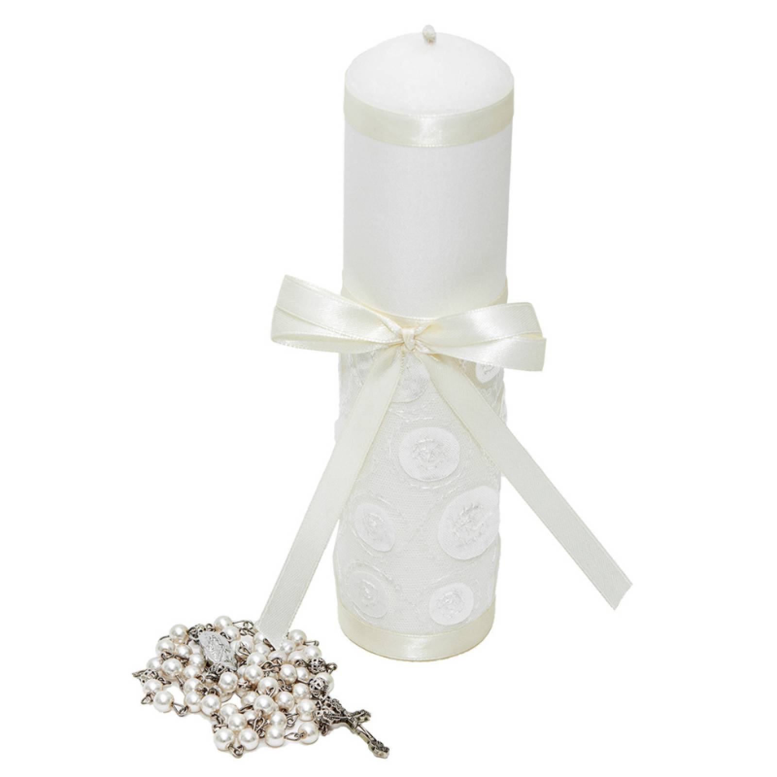 Casa Gala, Kit Set Primera Comunión para niña,Vela redonda, Rosario, Biblia, cirio, Color beige