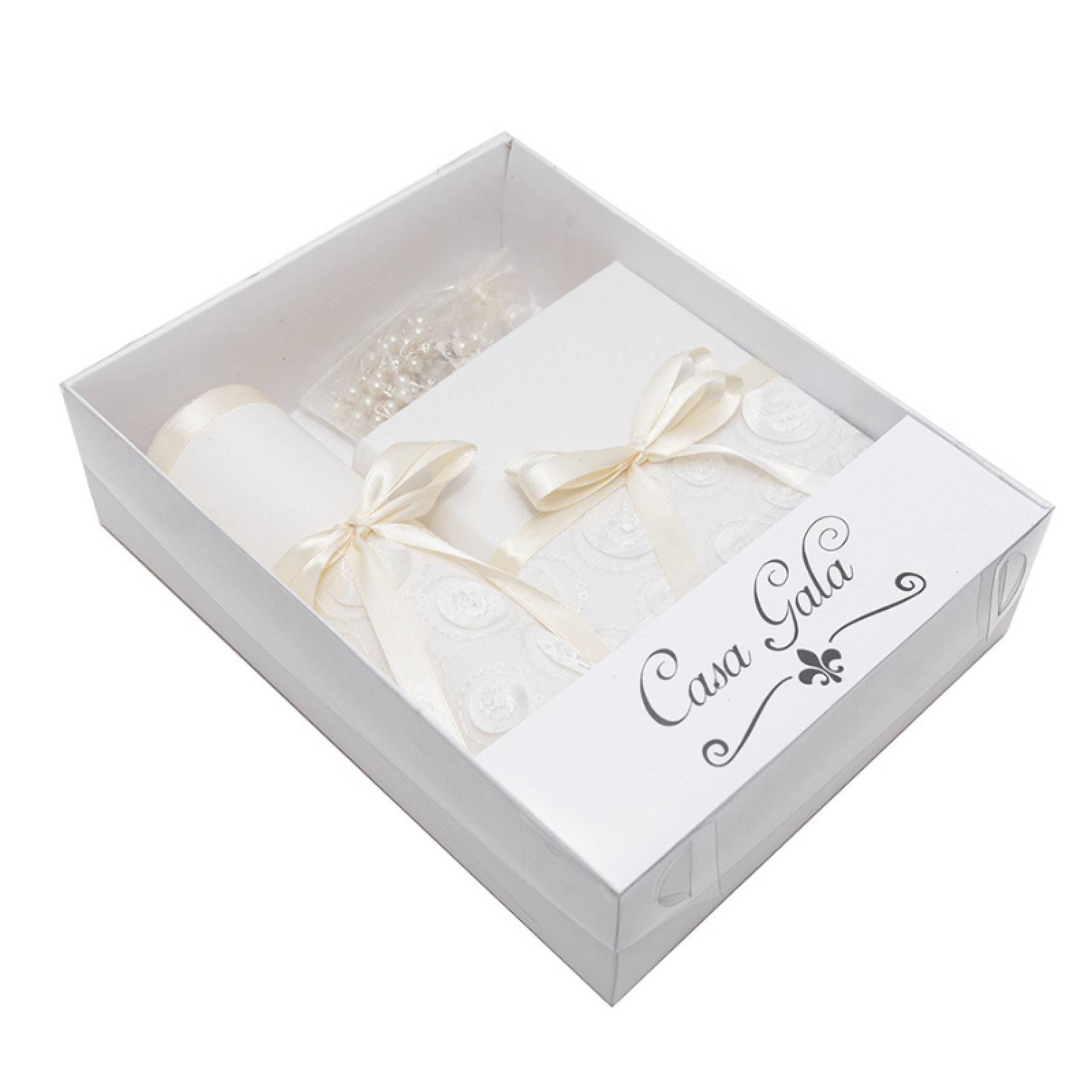 Casa Gala, Kit Set Primera Comunión para niña,Vela redonda, Rosario, Biblia, cirio, Color beige