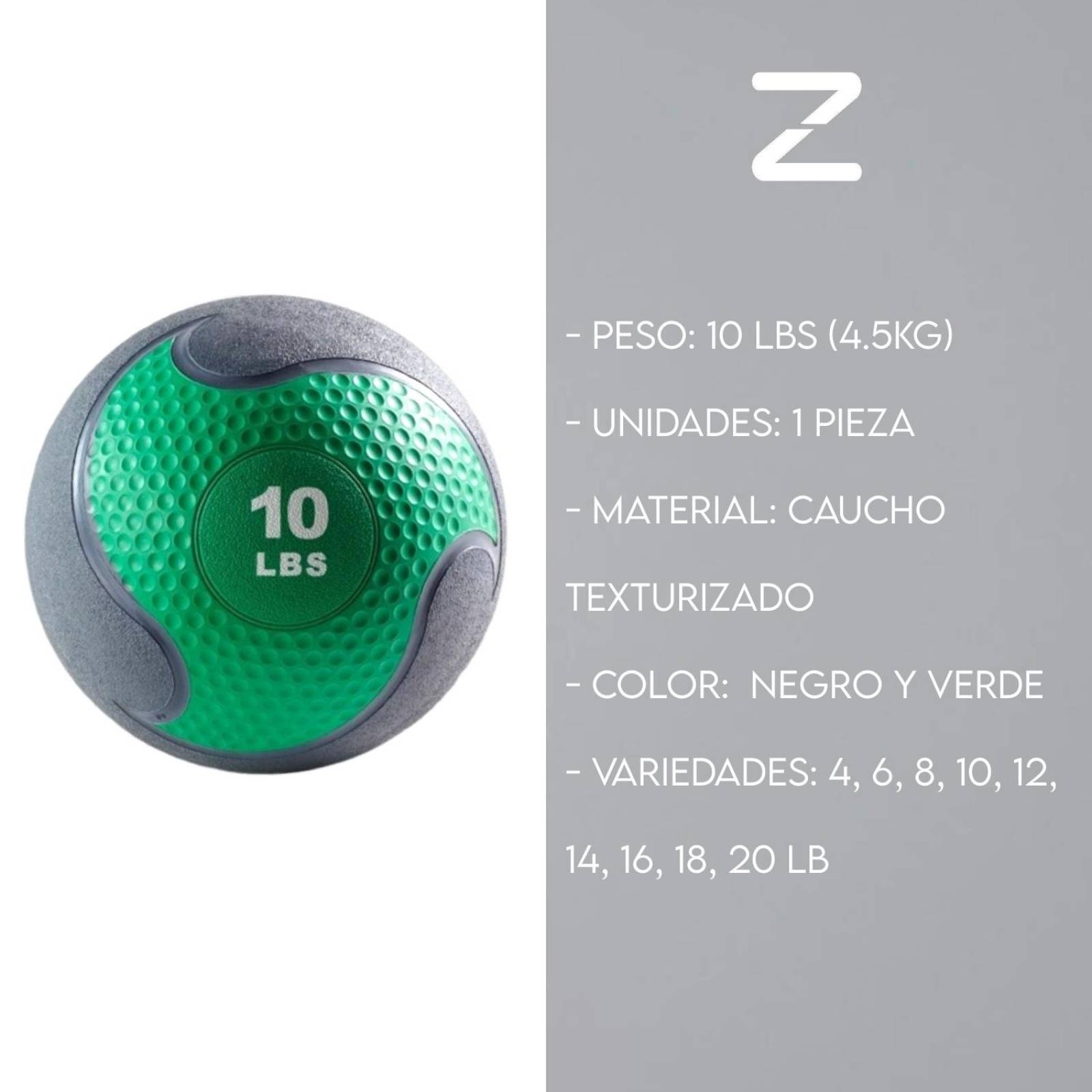PELOTA MEDICINAL QUALITY 10LB VERDE EJERCICIO PRO GYM FUERZA 