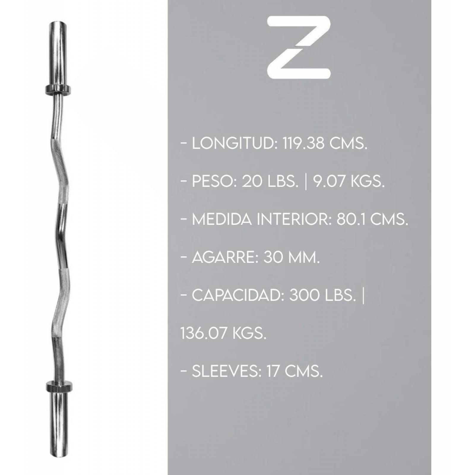 Barra Z Olimpica Profesional Pesas Curveada 1.2m Gym 20 Lbs 