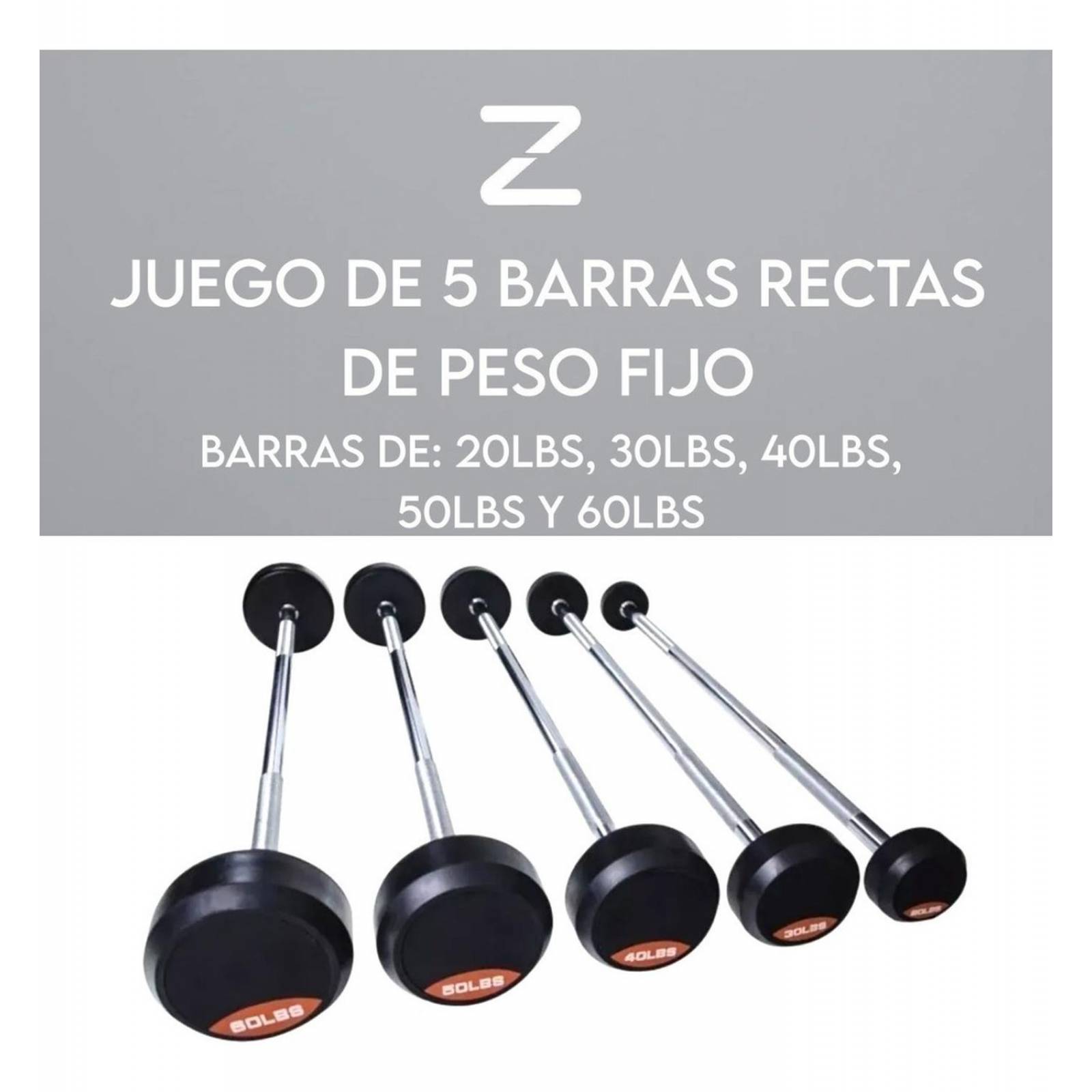 Kit 5 Barras Rectas De Peso Fijo Set Completo 20 A 60 Lb Gym 
