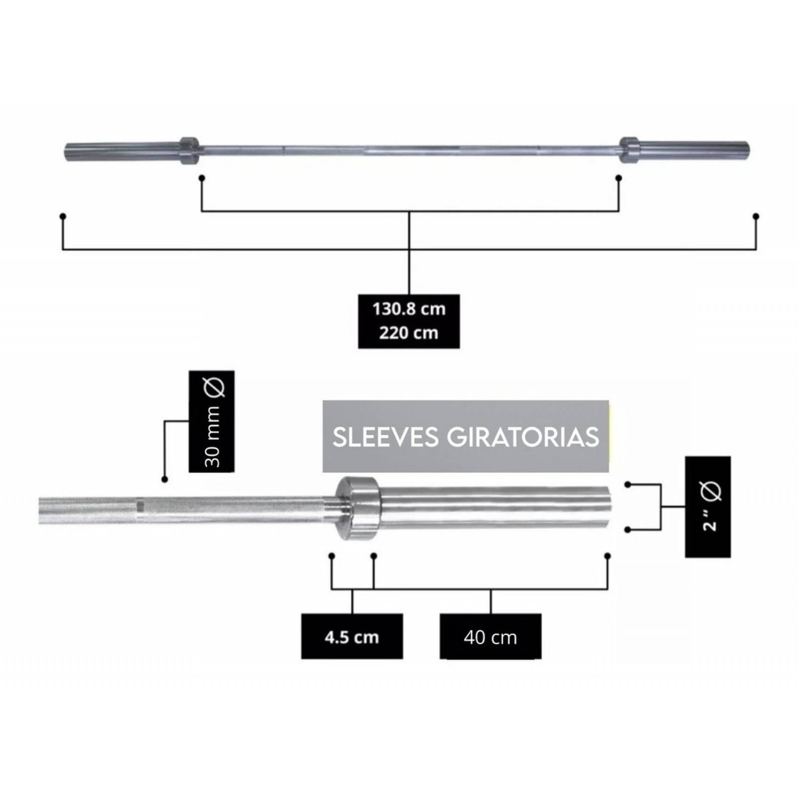 Barra Olimpica Profesional Pesas 2.1m Cromada Recta Gym 45lb 