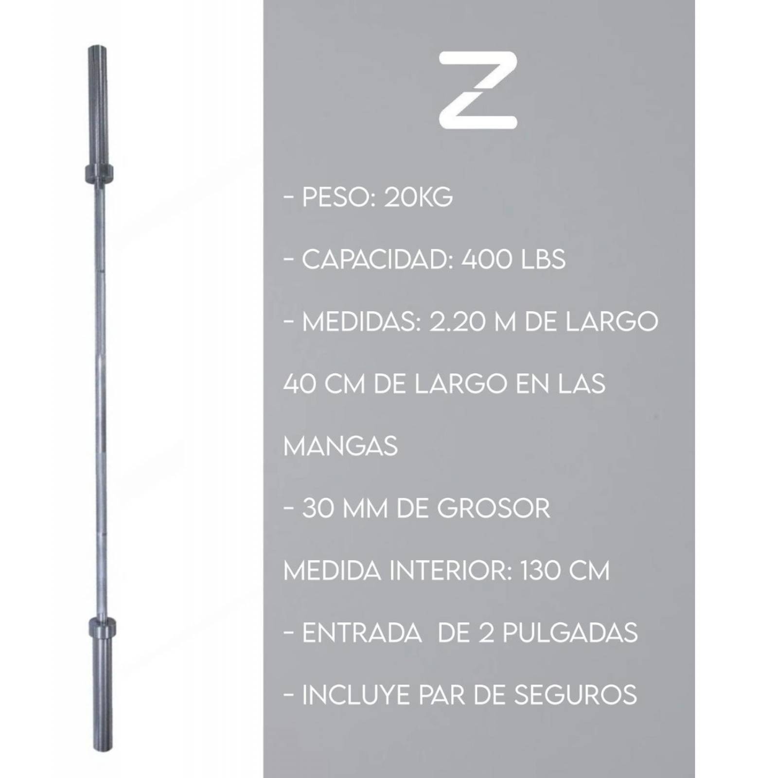 Barra Olimpica Economica Prfesional Gym 2.2m Sin Buje 20 Kgs