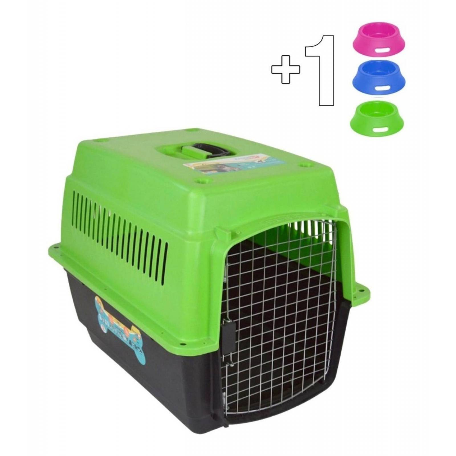 Transportadora Para Viajes Perros Medianos Gatos Jaula Metal Verde 0004-M