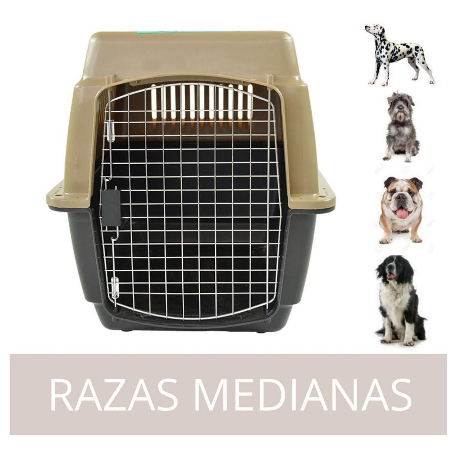 Transportadora Para Viajes Perros Medianos Gatos Jaula Metal Beige 0004-M