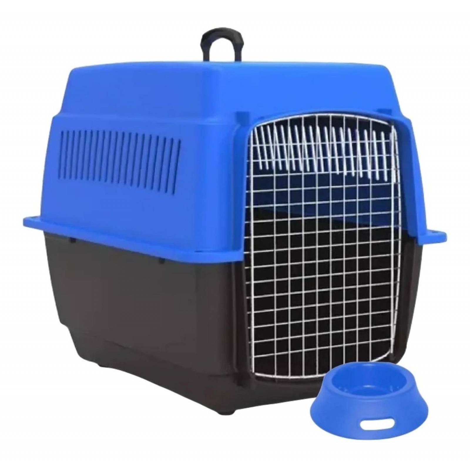 Transportadora Para Viajes Perros Medianos Gatos Jaula Metal Azul 0004-M