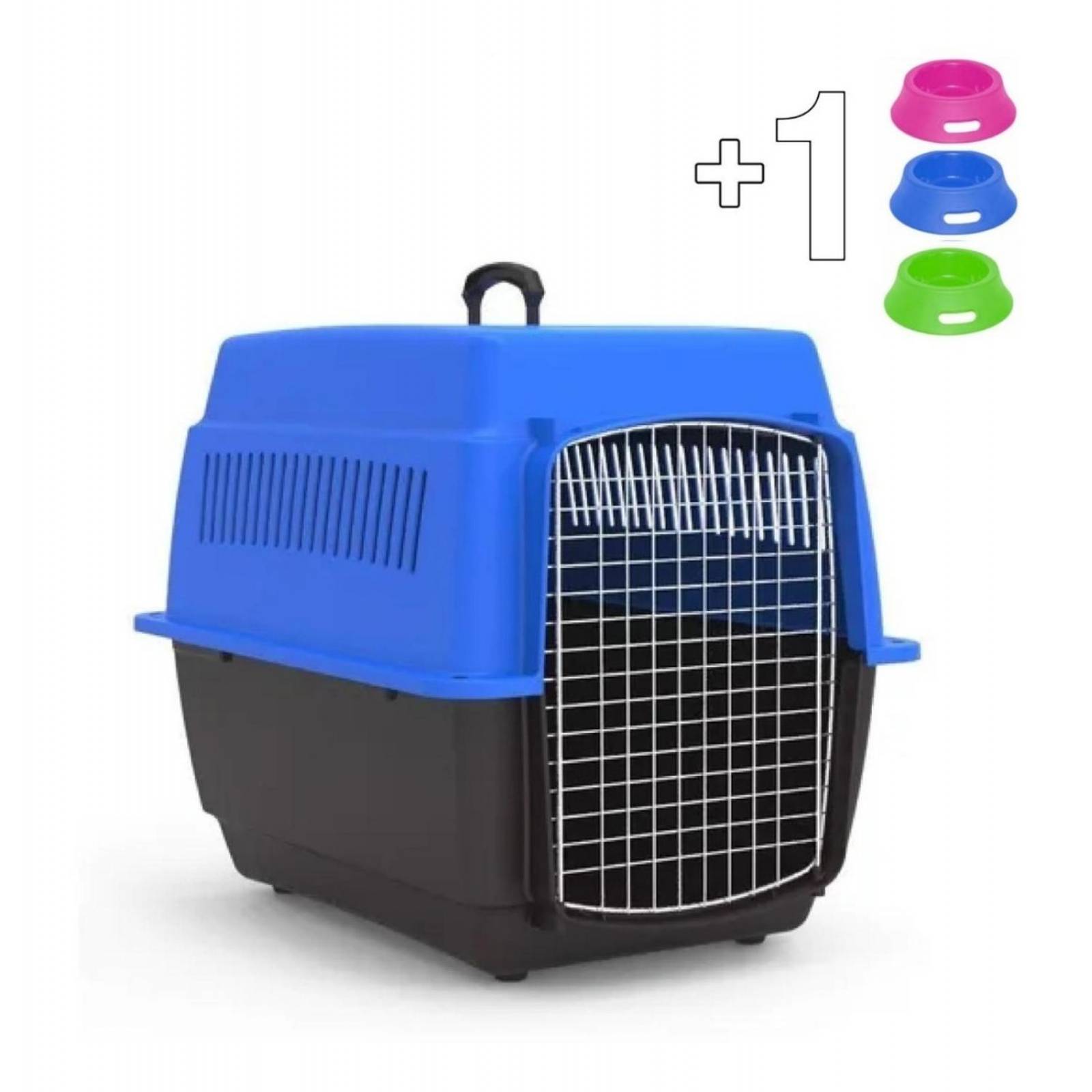 Transportadora Para Viajes Perros Medianos Gatos Jaula Metal Azul 0004-M