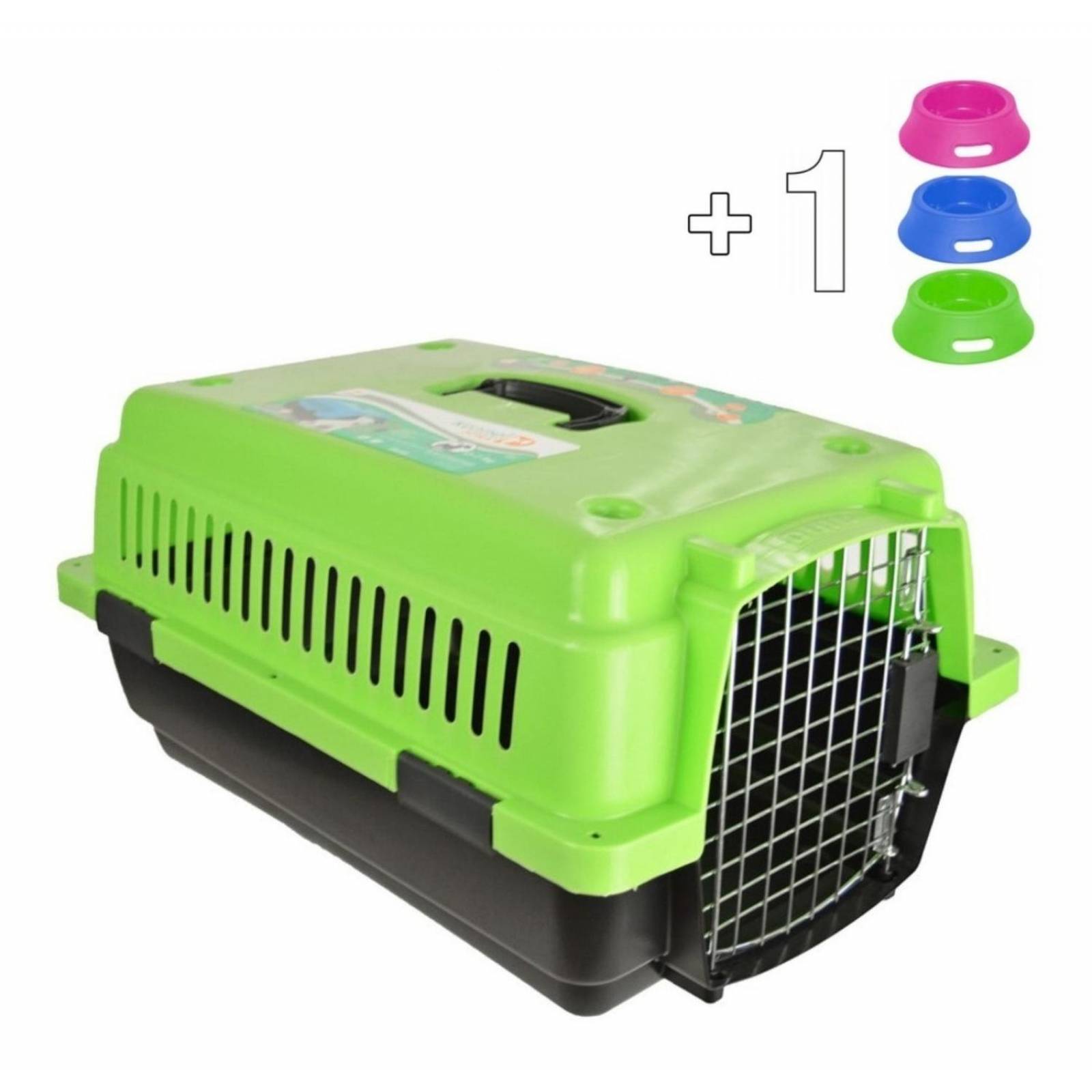 Transportadora Jaula Perros Chicos Gato Rigida Reja Metalica 0003-CH Verde