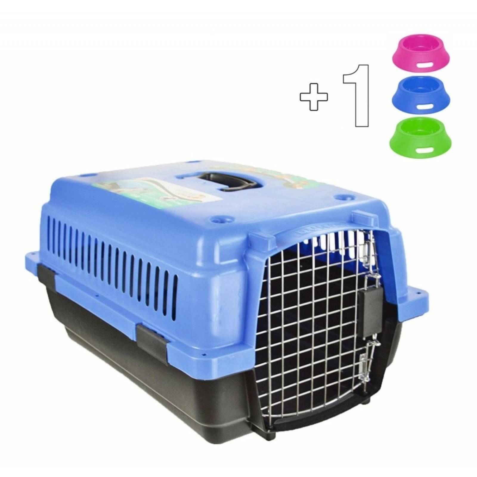 Transportadora Jaula Perros Chicos Gato Rigida Reja Metalica 0003-CH Azul