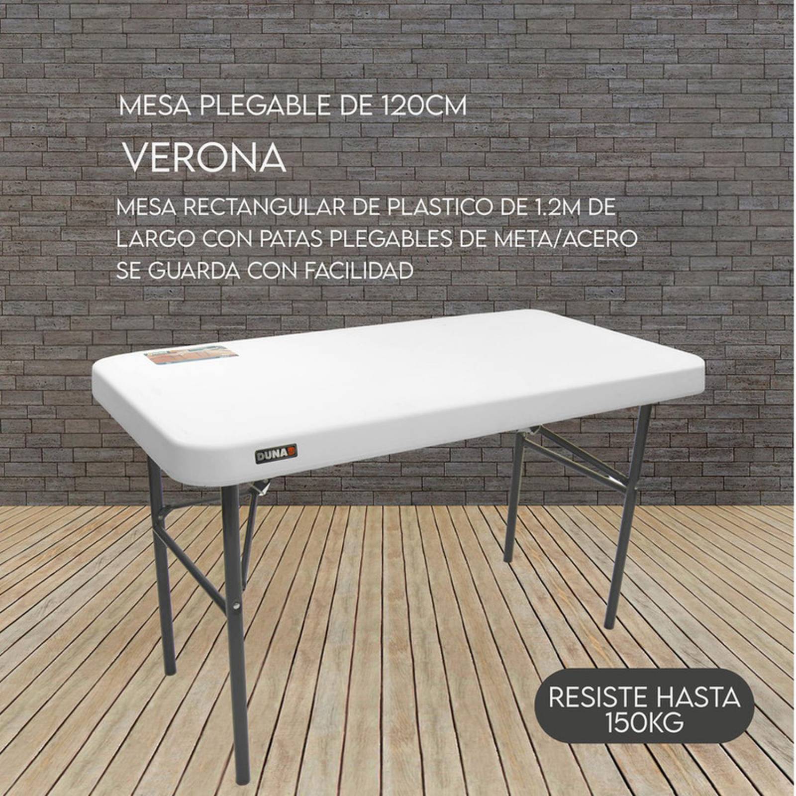Mesa Plegable Chica de Plastico Blanca Tablon Jardin 1.20 m