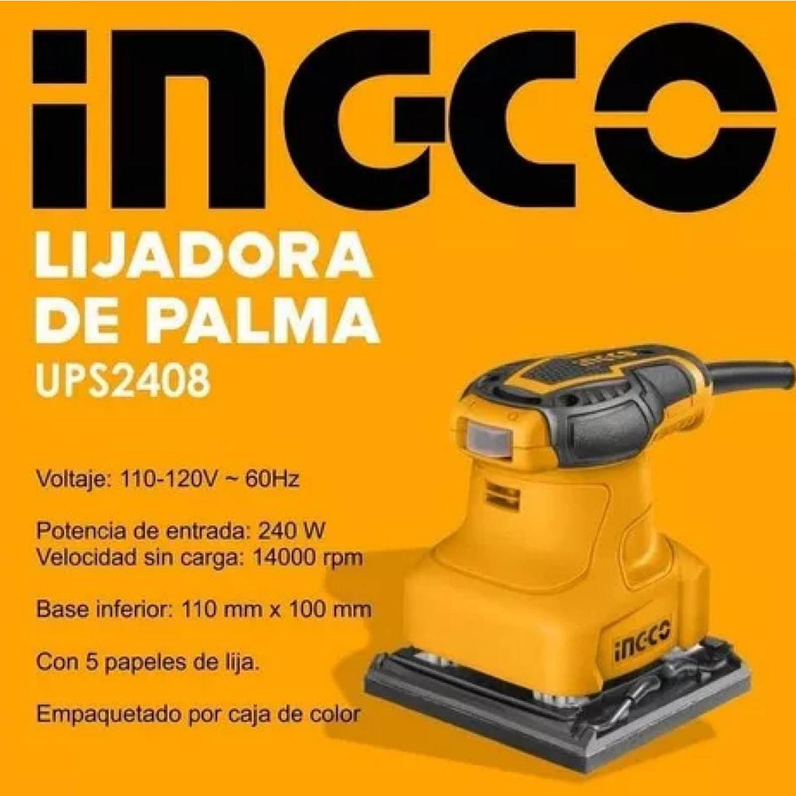 Lijadora Orbital Electrica Con 5 Hojas Lija De 1/4 Hoja 240W 