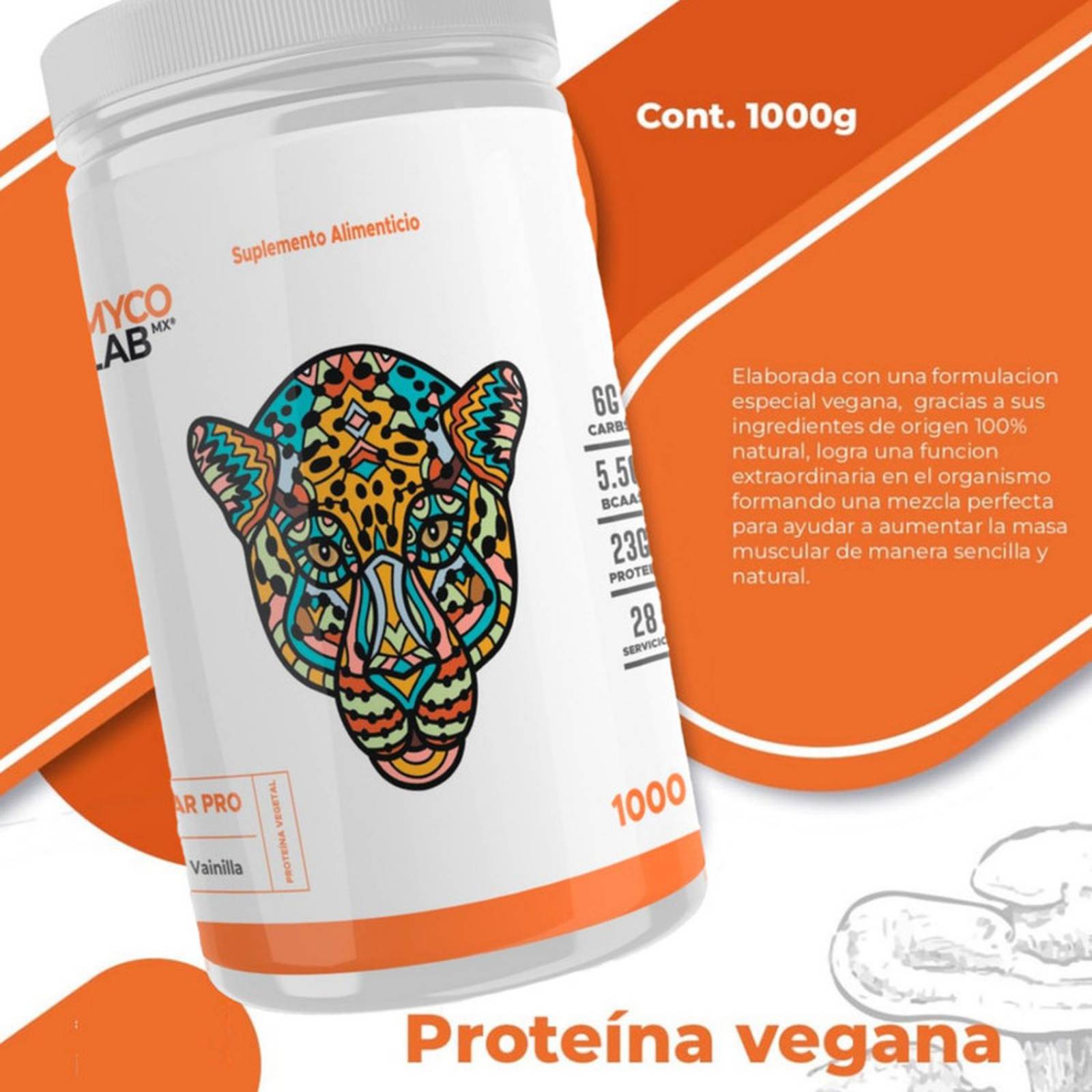 Proteina Vegana en Polvo con Hongos suplemento Protein Shake 