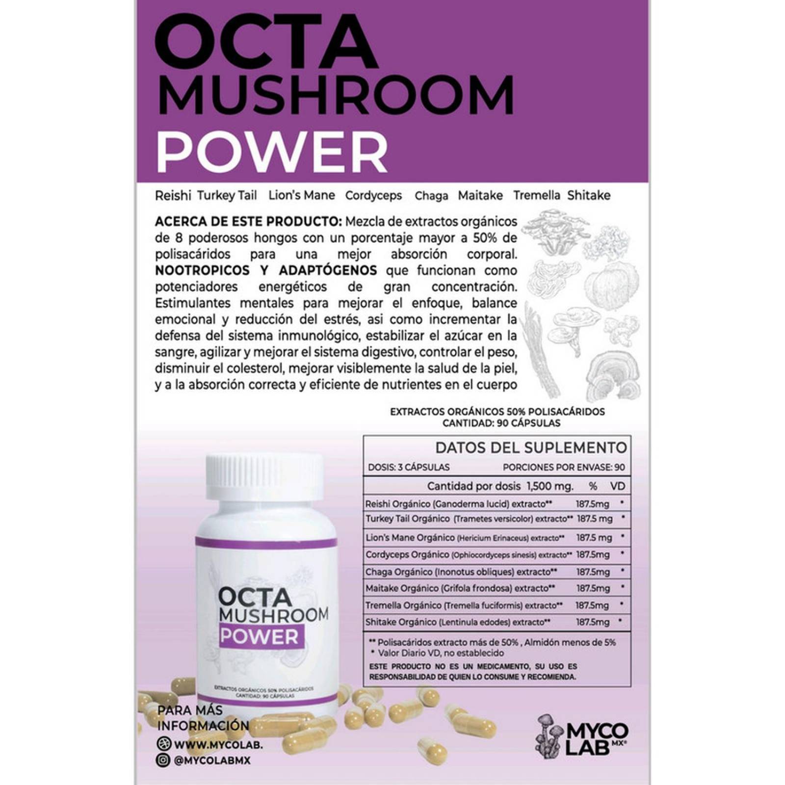 OCTA Hongo Potenciador energetico Adaptogeno mejora enfoque 