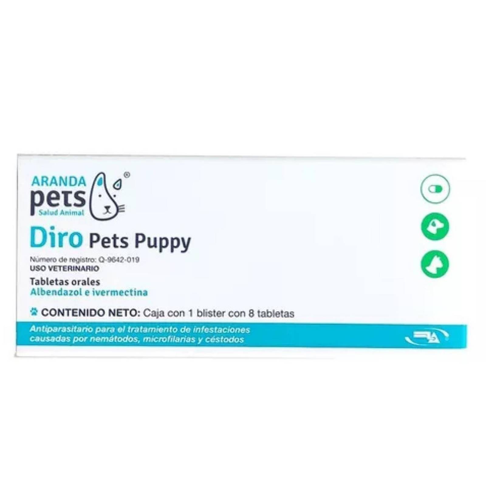 Desparasitante perros cachorros DIRO PETS PUPPY 8 TABS 350MG