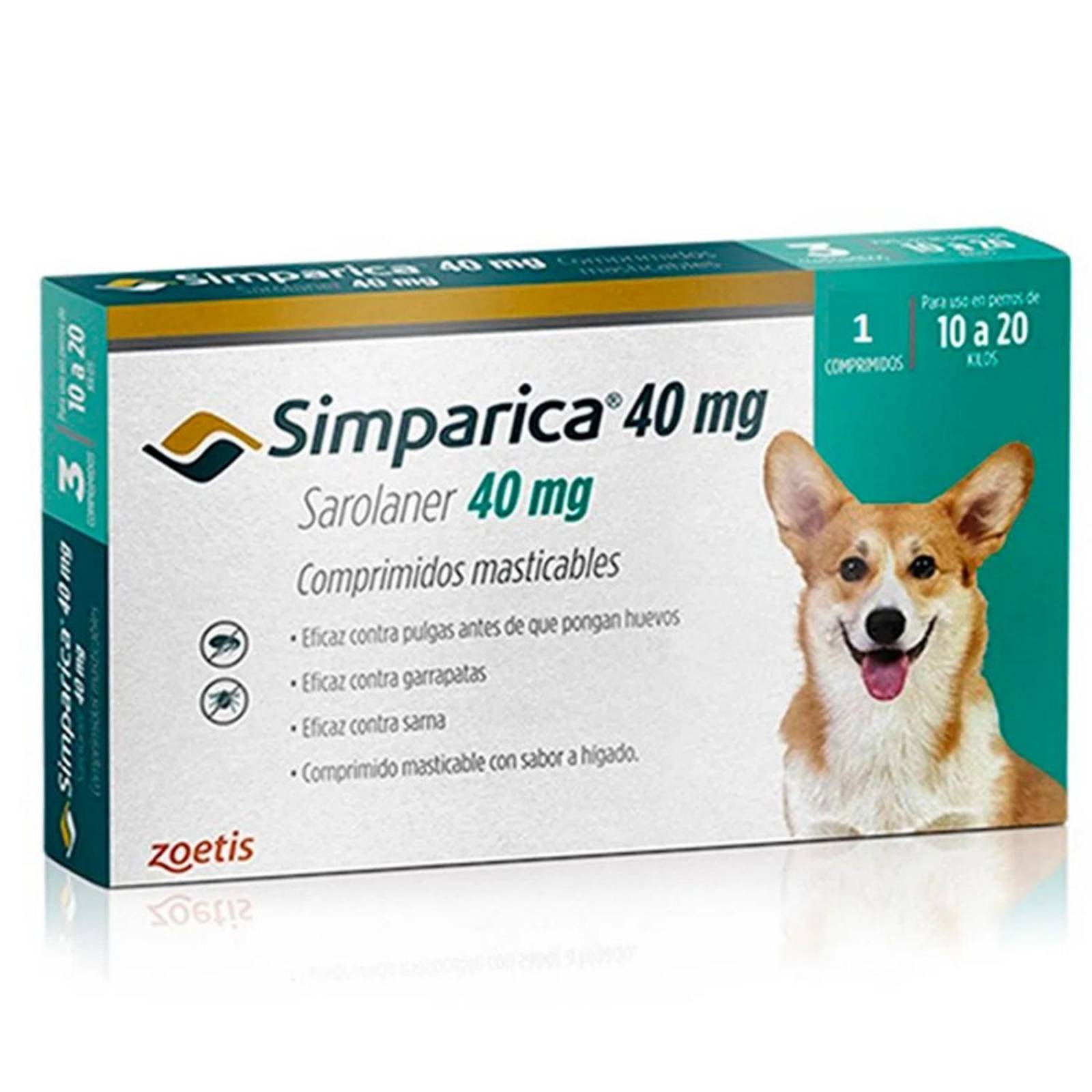 SIMPARICA 10 a 20 KG Desparasitante para perros en tabletas 