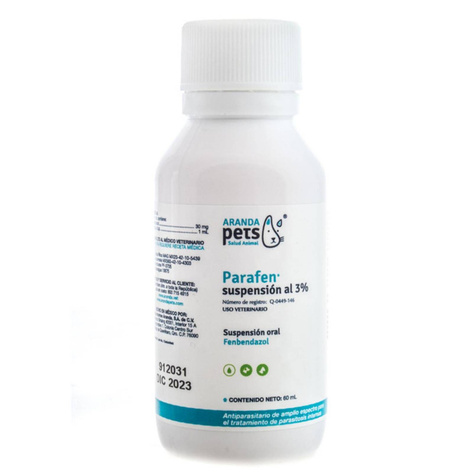 DESPARASITANTE PARA ANIMALES PARAFEN SUSPENSION AL 3% 60 ML