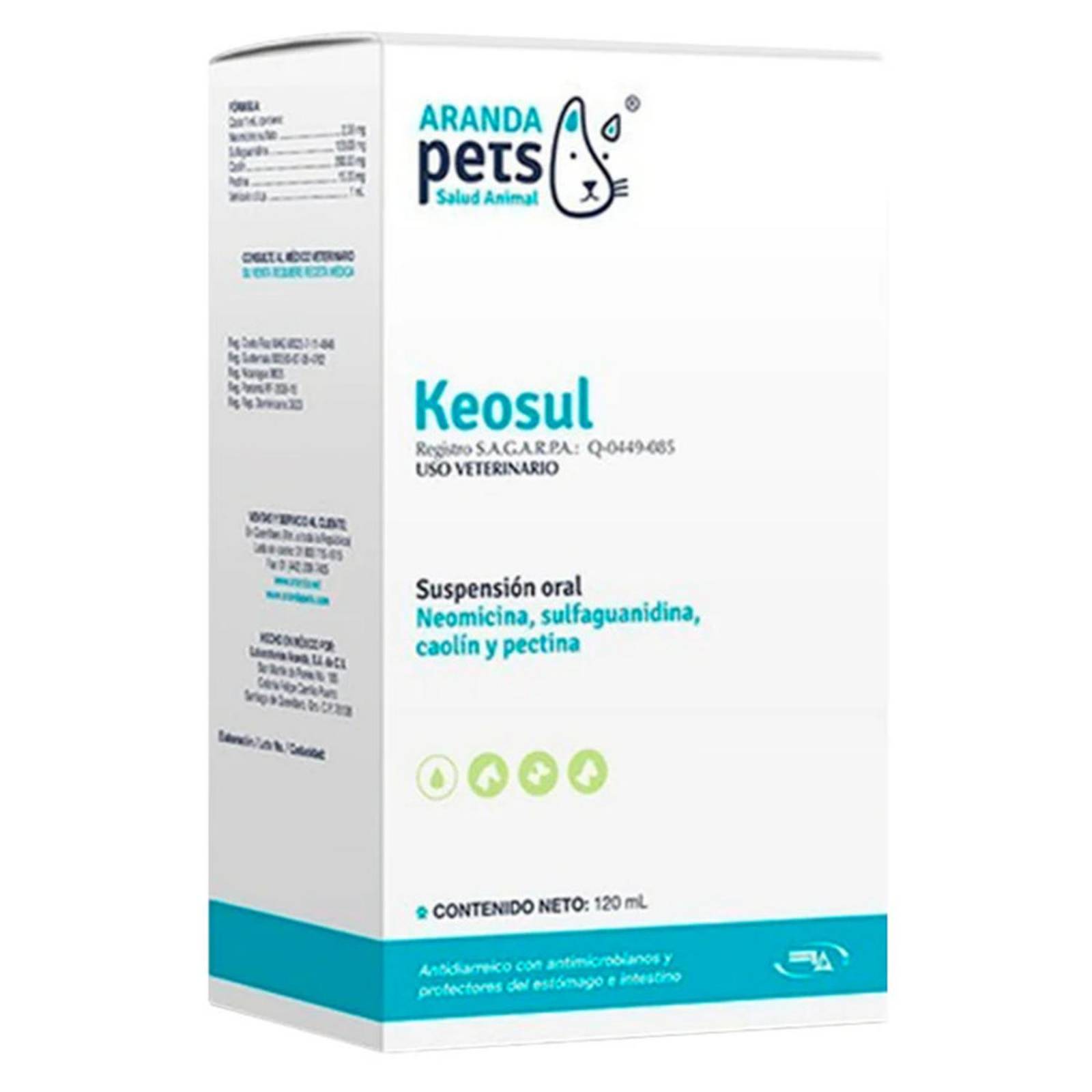 ANTIDIARREICO ANIMAL KEOSUL 120 ML PERROS GATOS Y EQUINOS 