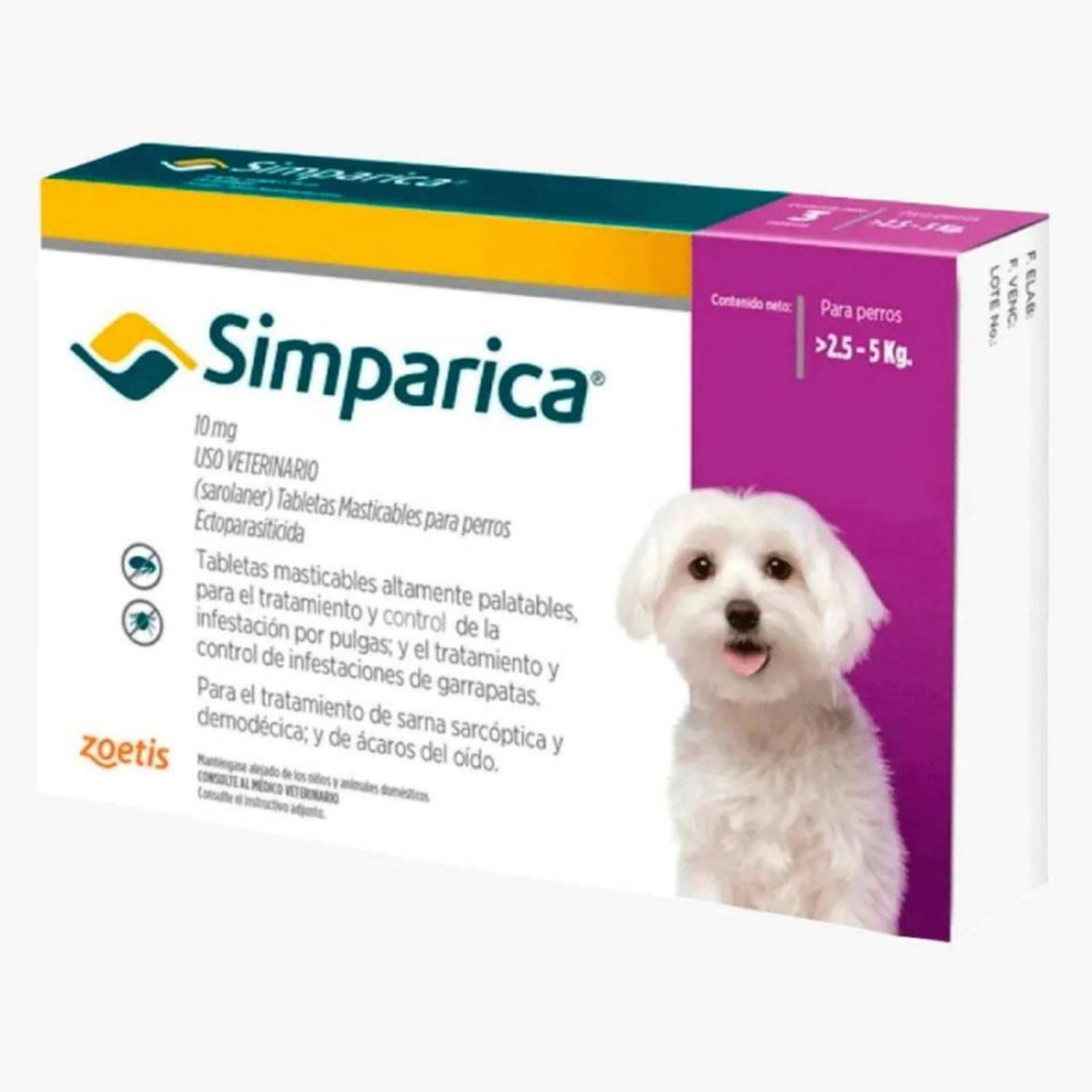 SIMPARICA 2.5 a 5 KG Desparasitante para perros tabletas